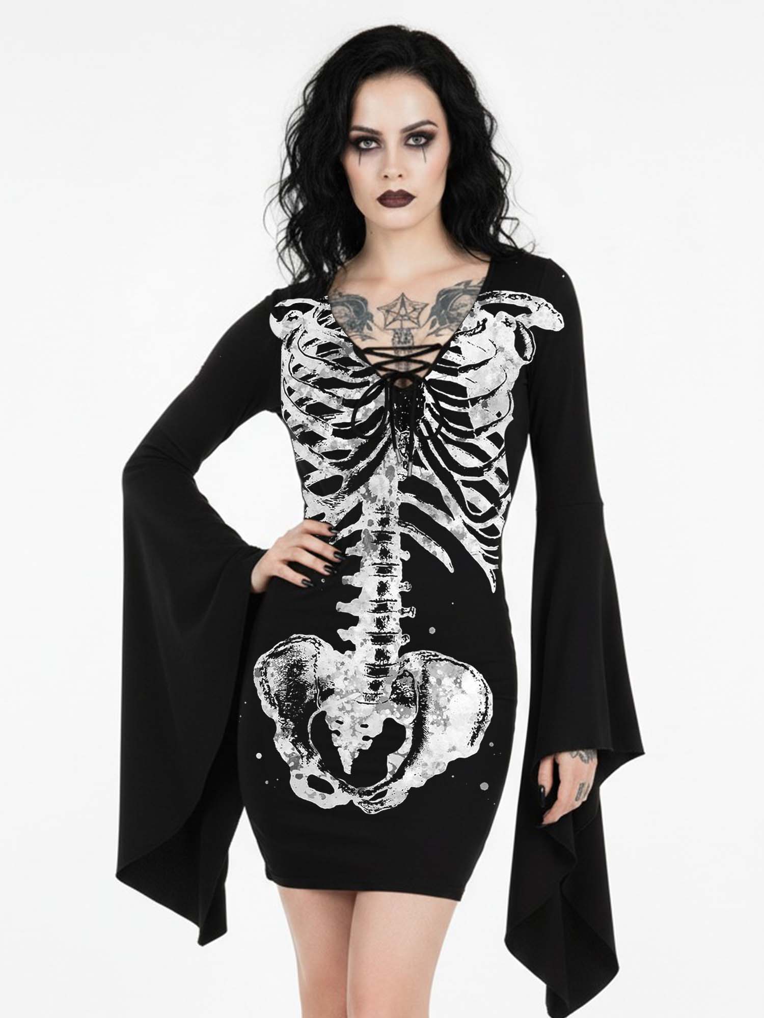 X-Ray Skull Print Batwing Dress