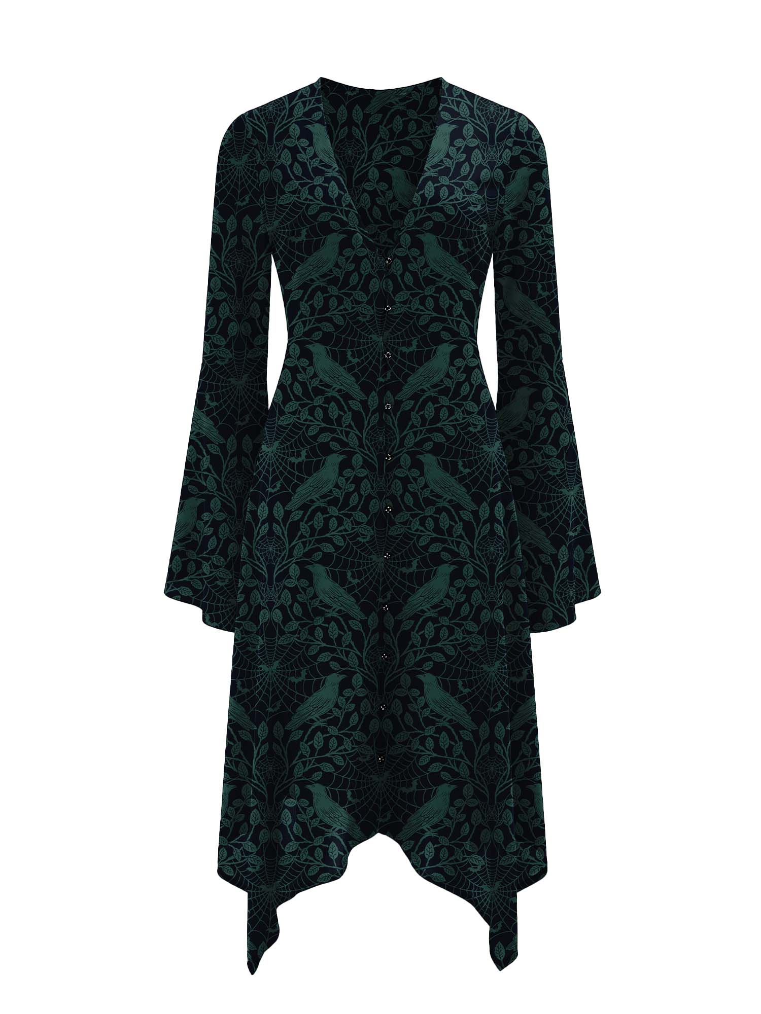 Crow And Spider Web Print Midi Moonveil Dress