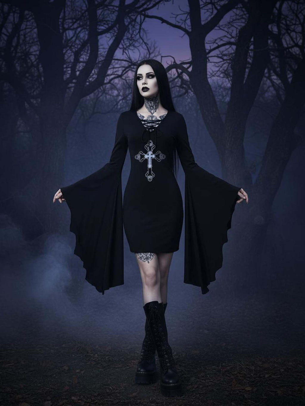 Cross Print Batwing Dress