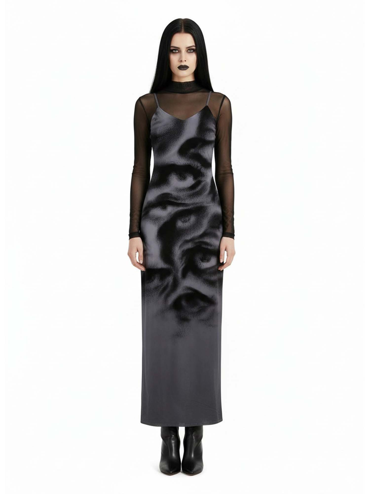 Eyes In The Dark Print Maxi Veilbound Dress