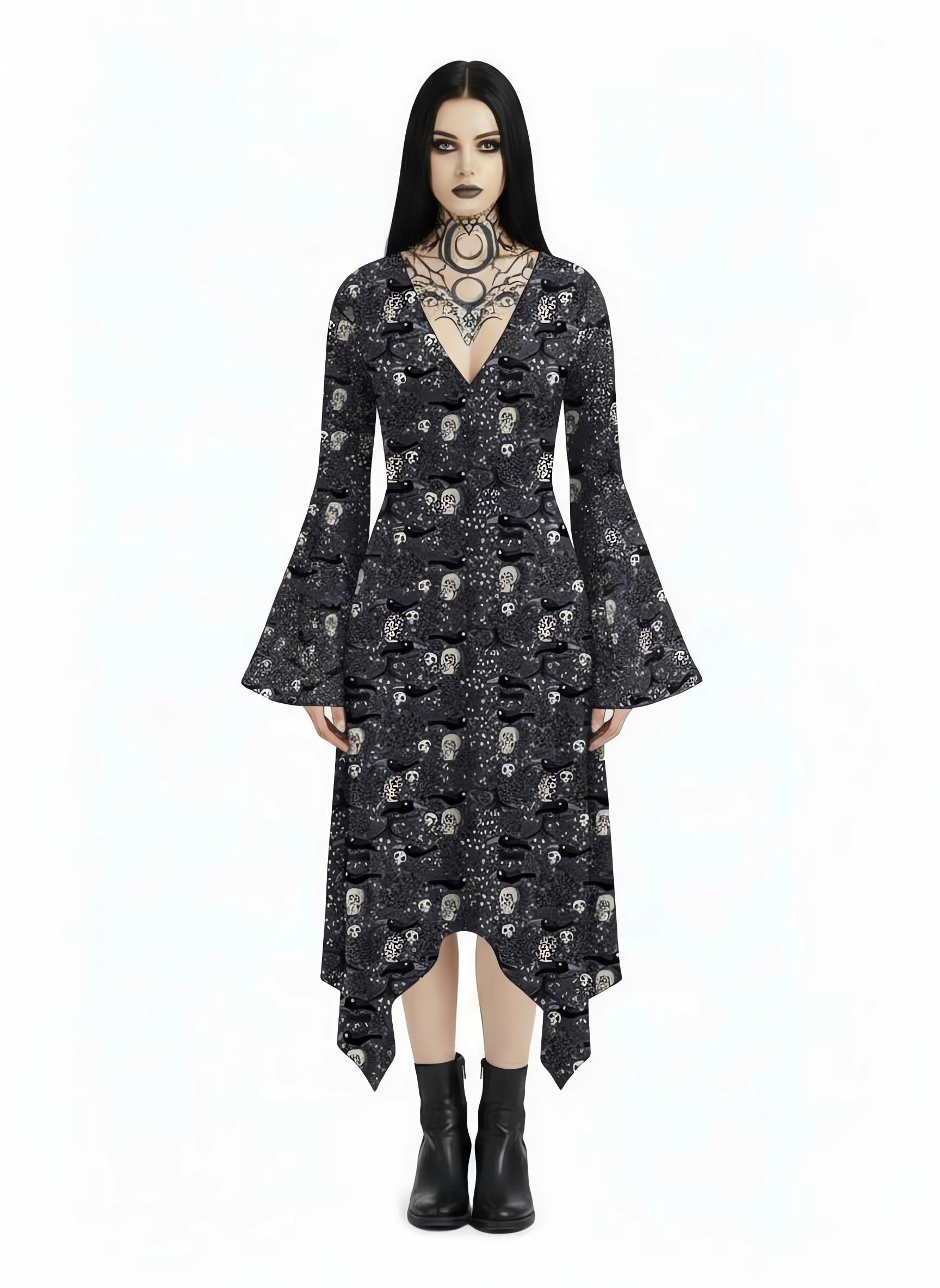Crow On A Tombstone RIP Print Midi Moonveil Dress