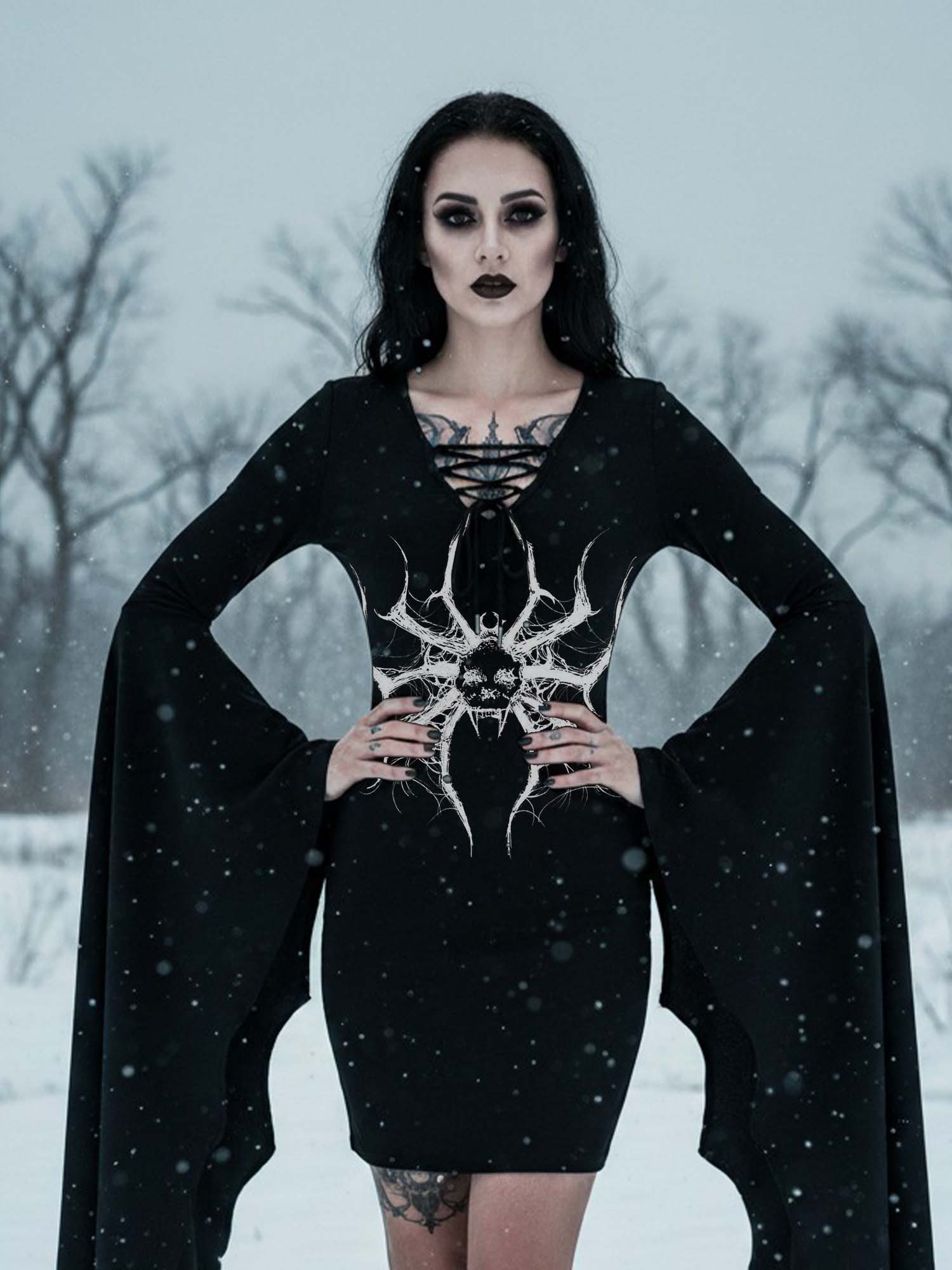 Spider Print Batwing Dress