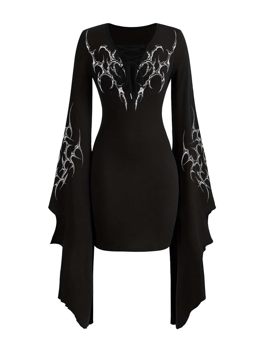Fledermauskleid mit Gothic-Cybersigilism-Print 