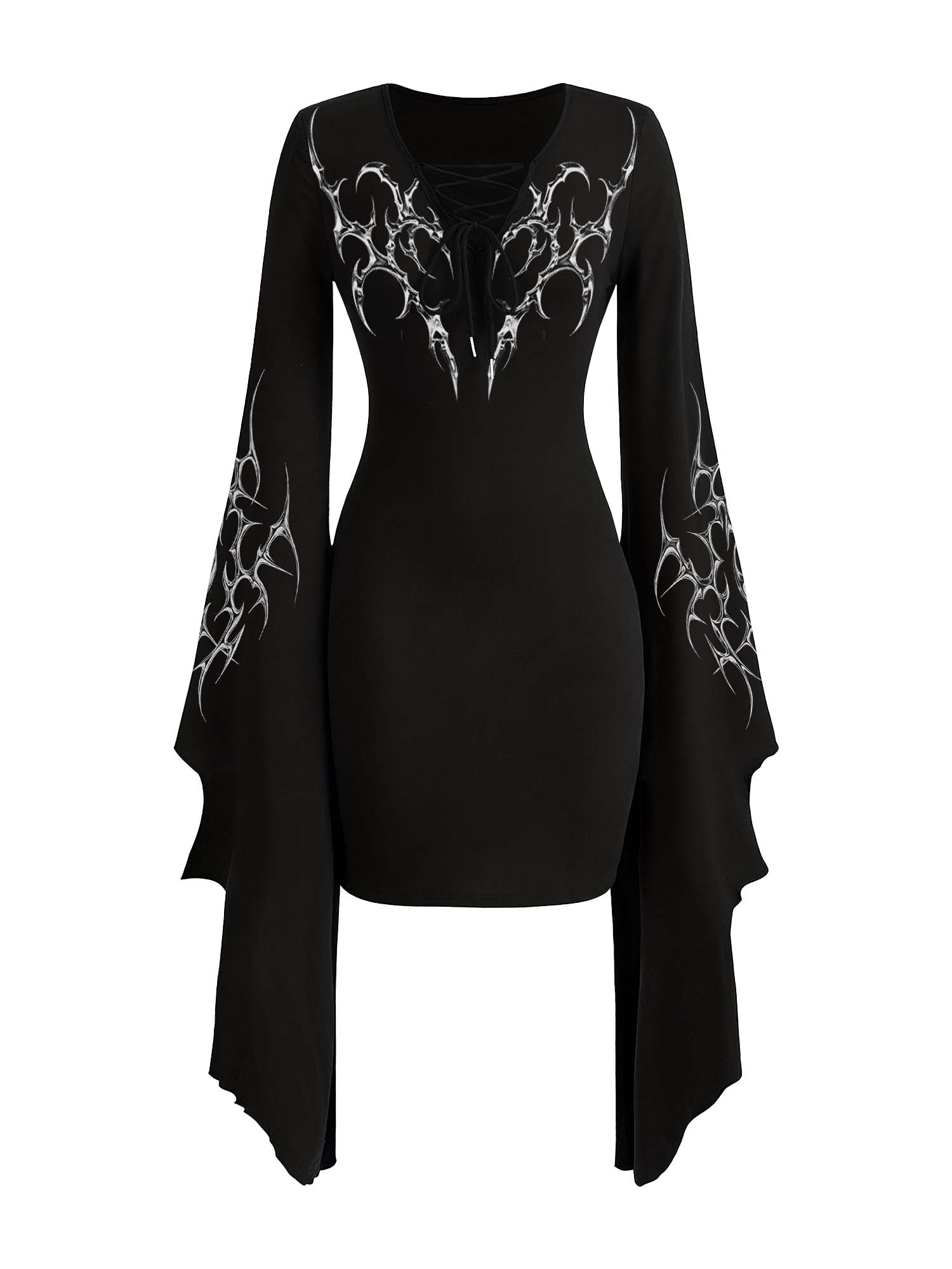 Fledermauskleid mit Gothic-Cybersigilism-Print 