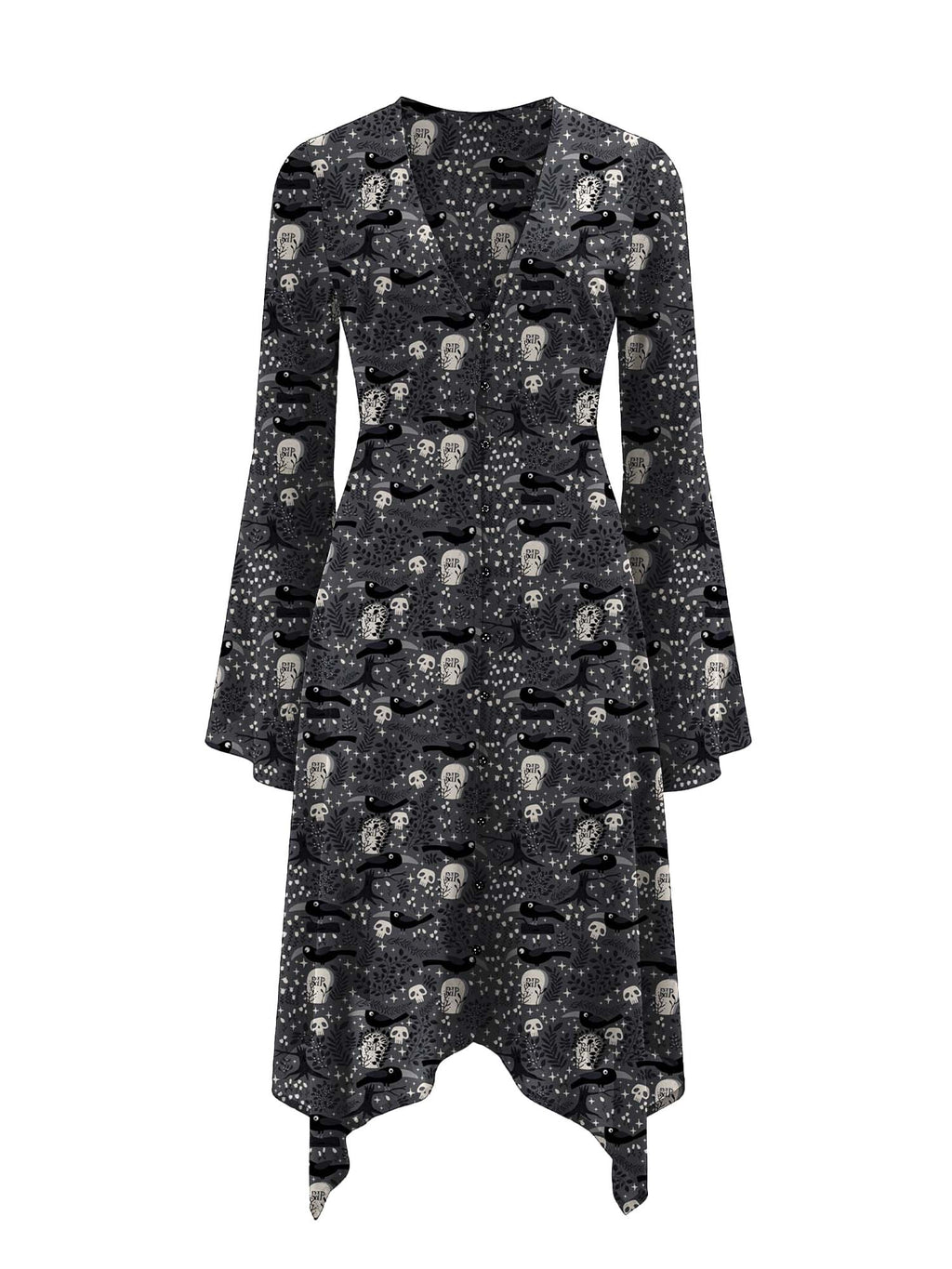 Crow On A Tombstone RIP Print Midi Moonveil Dress
