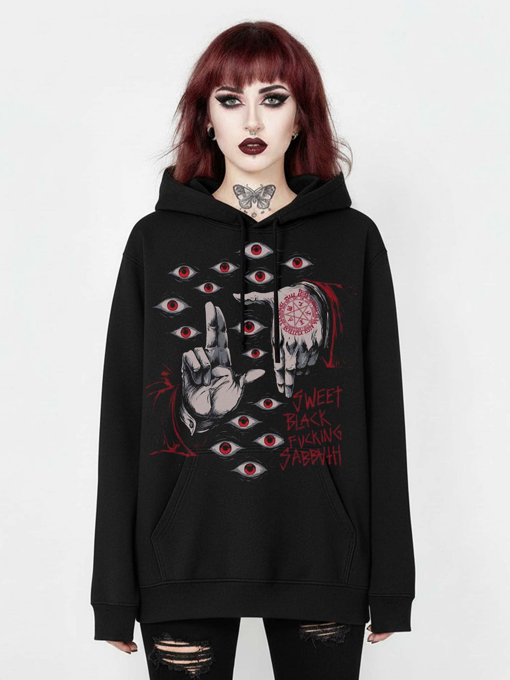 Baphomet Eyes Print Hoodie