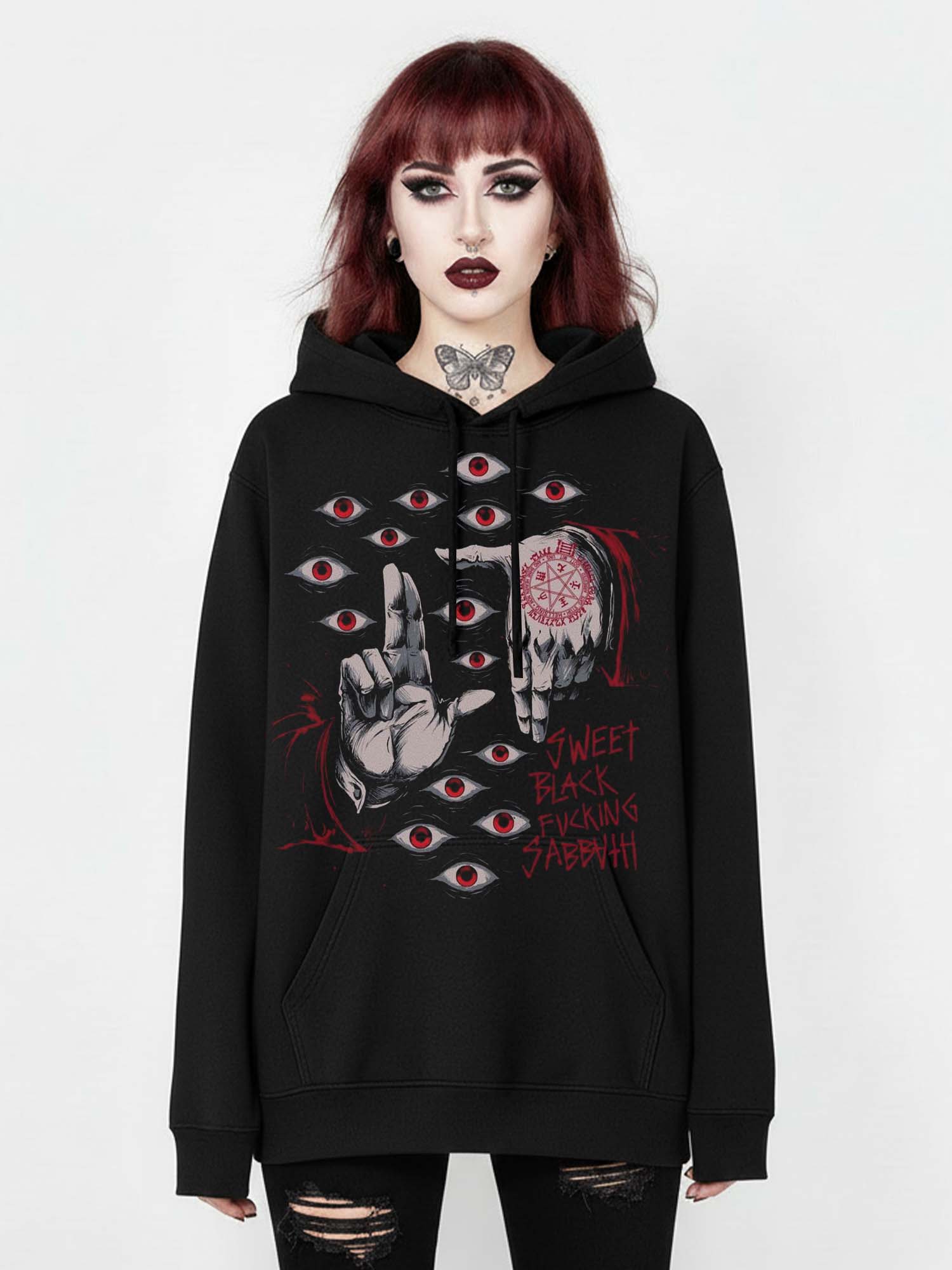 Baphomet Eyes Print Hoodie