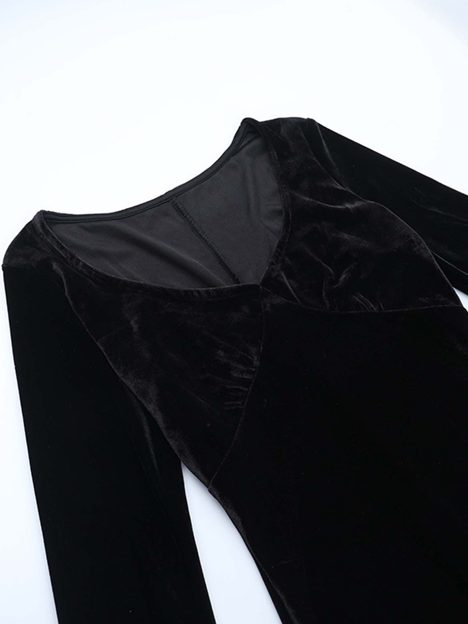 Gothic Dark V-Neck Black Velvet Dress