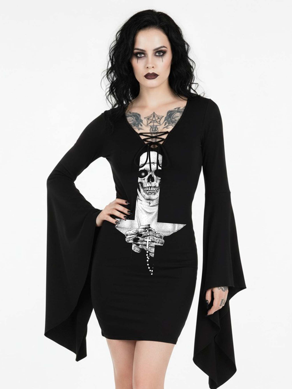 Ghost Nun Cross Print Batwing Dress
