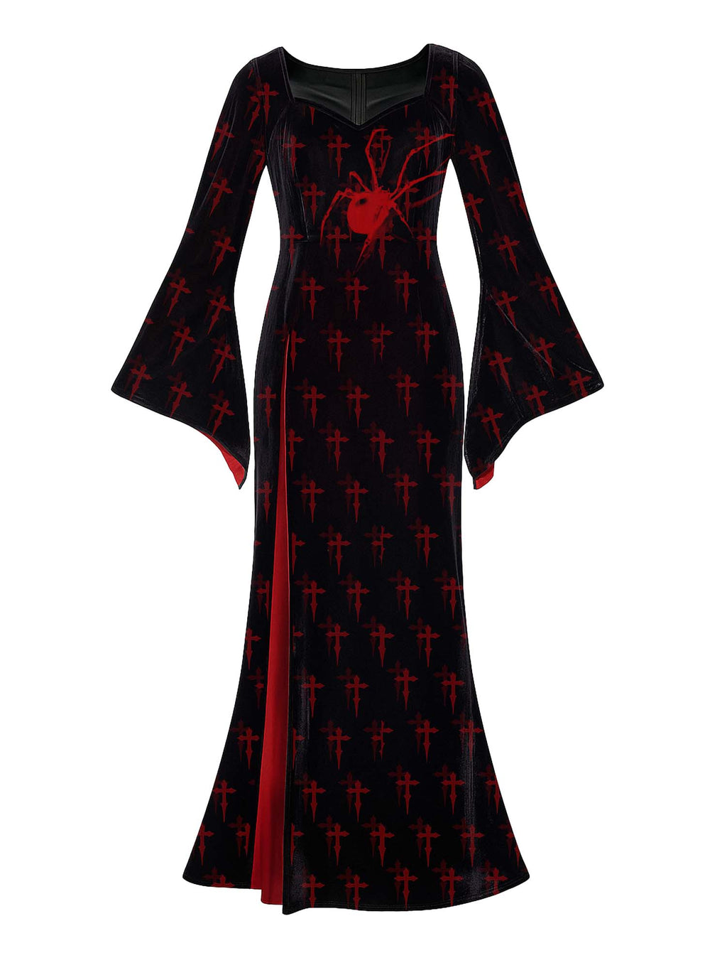 Cross And Spider Print Batwing Maxi Dress
