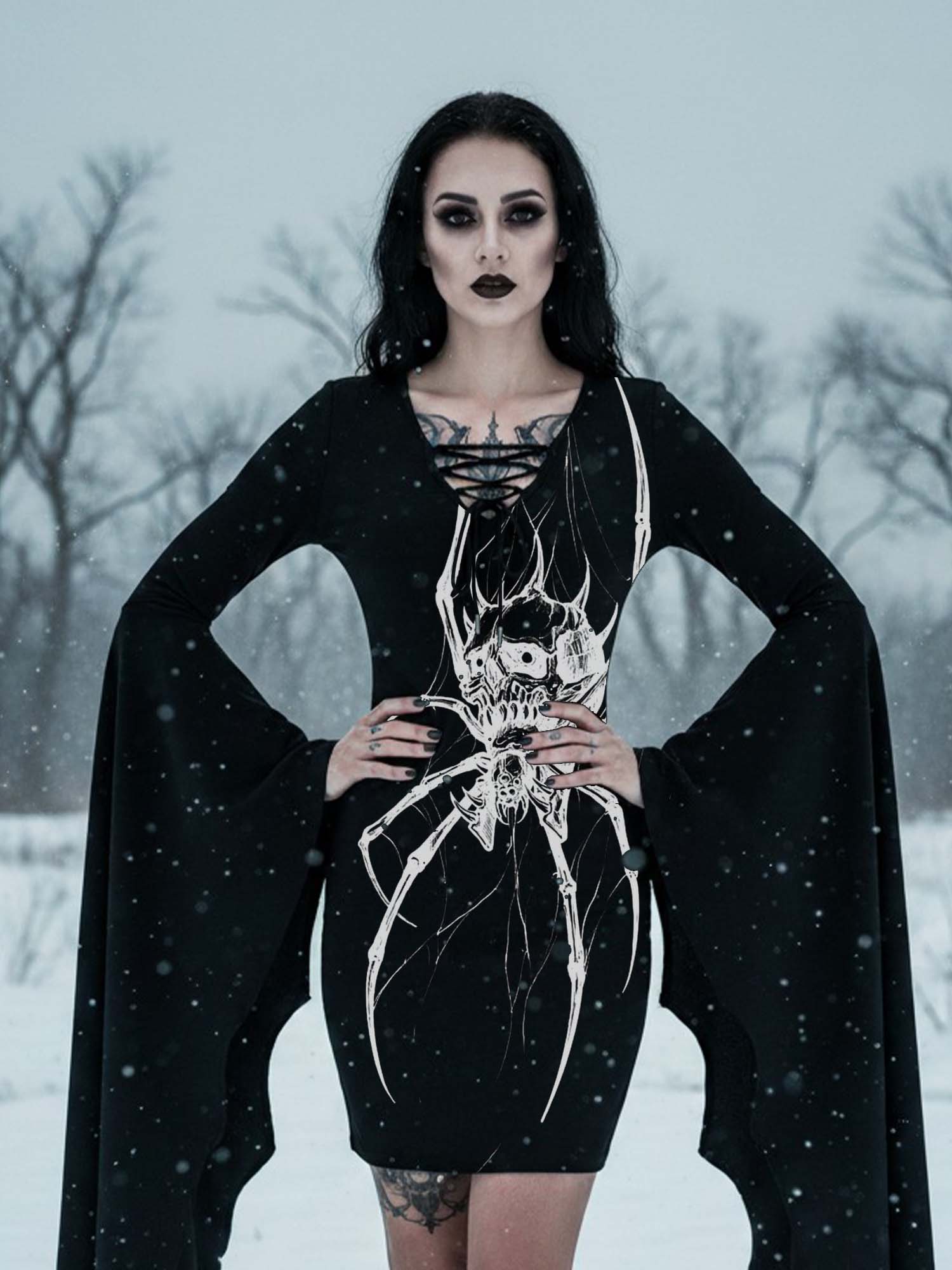 Spider Print Batwing Dress