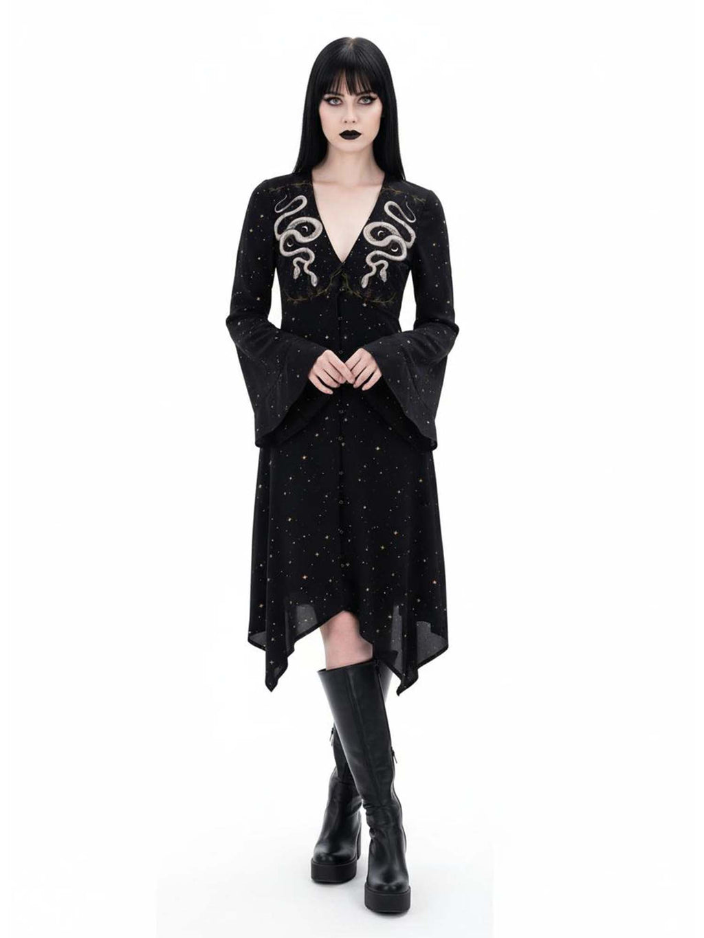 Two-Headed Snake Under The Stars Print Midi Moonveil Dress