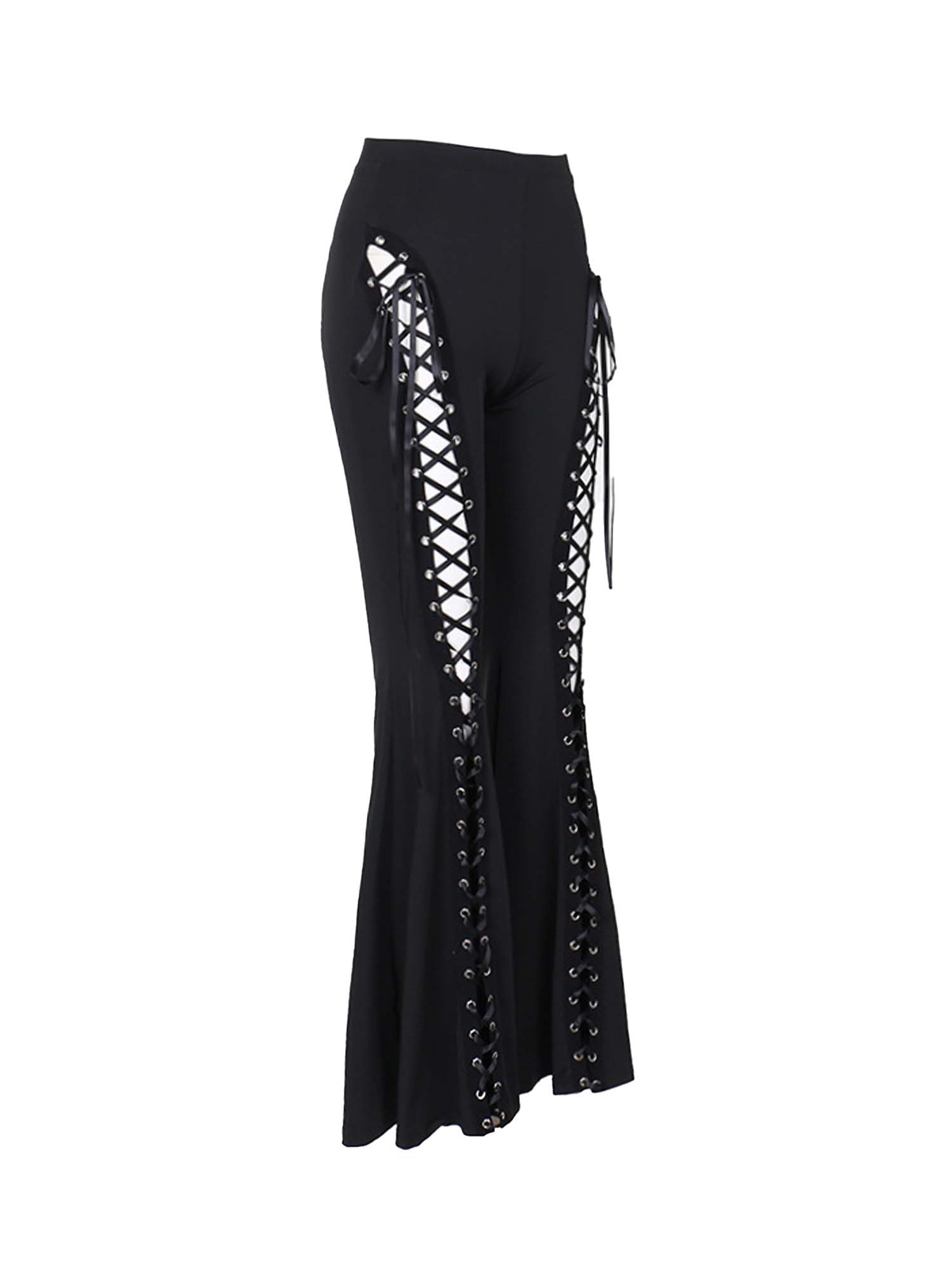 Dark Gothic Trendy Lace-Up Flared Pants