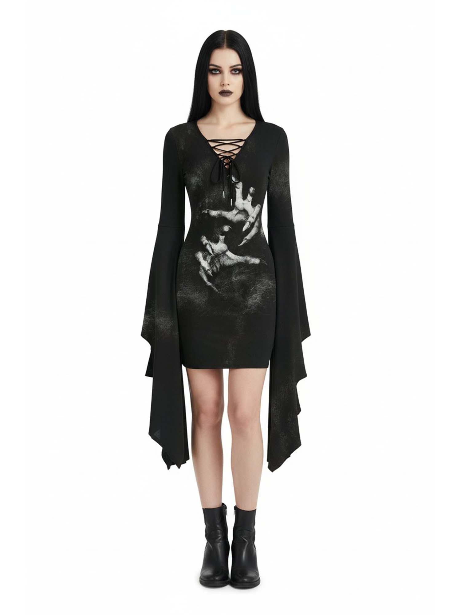 Devil's Hand Print Batwing Dress