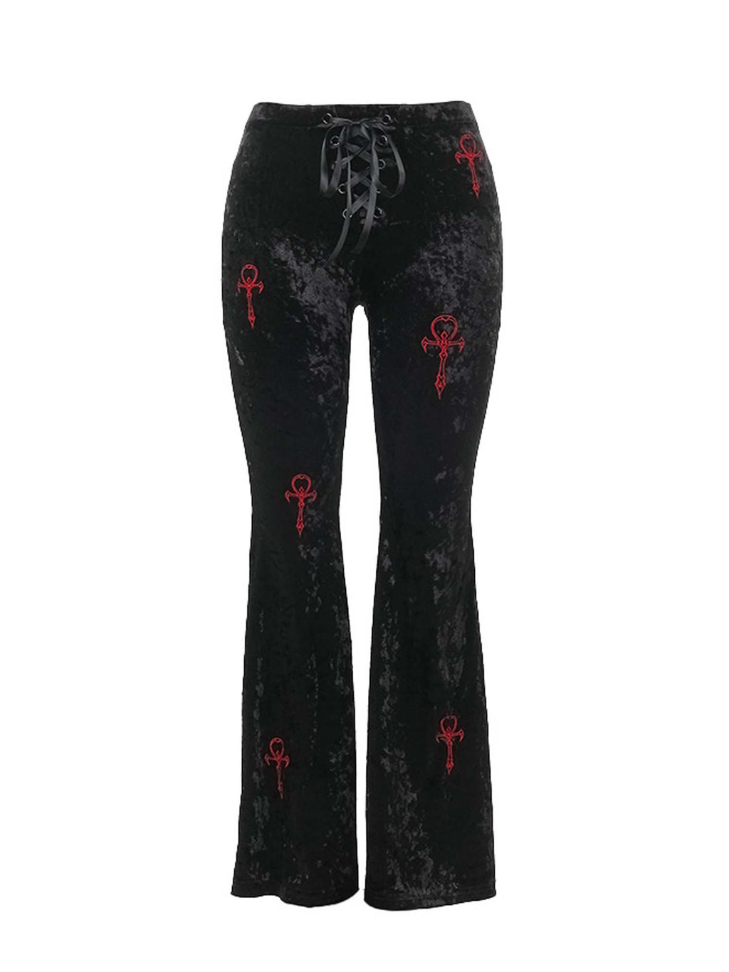 Gothic Cross Embroidered Flared Pants
