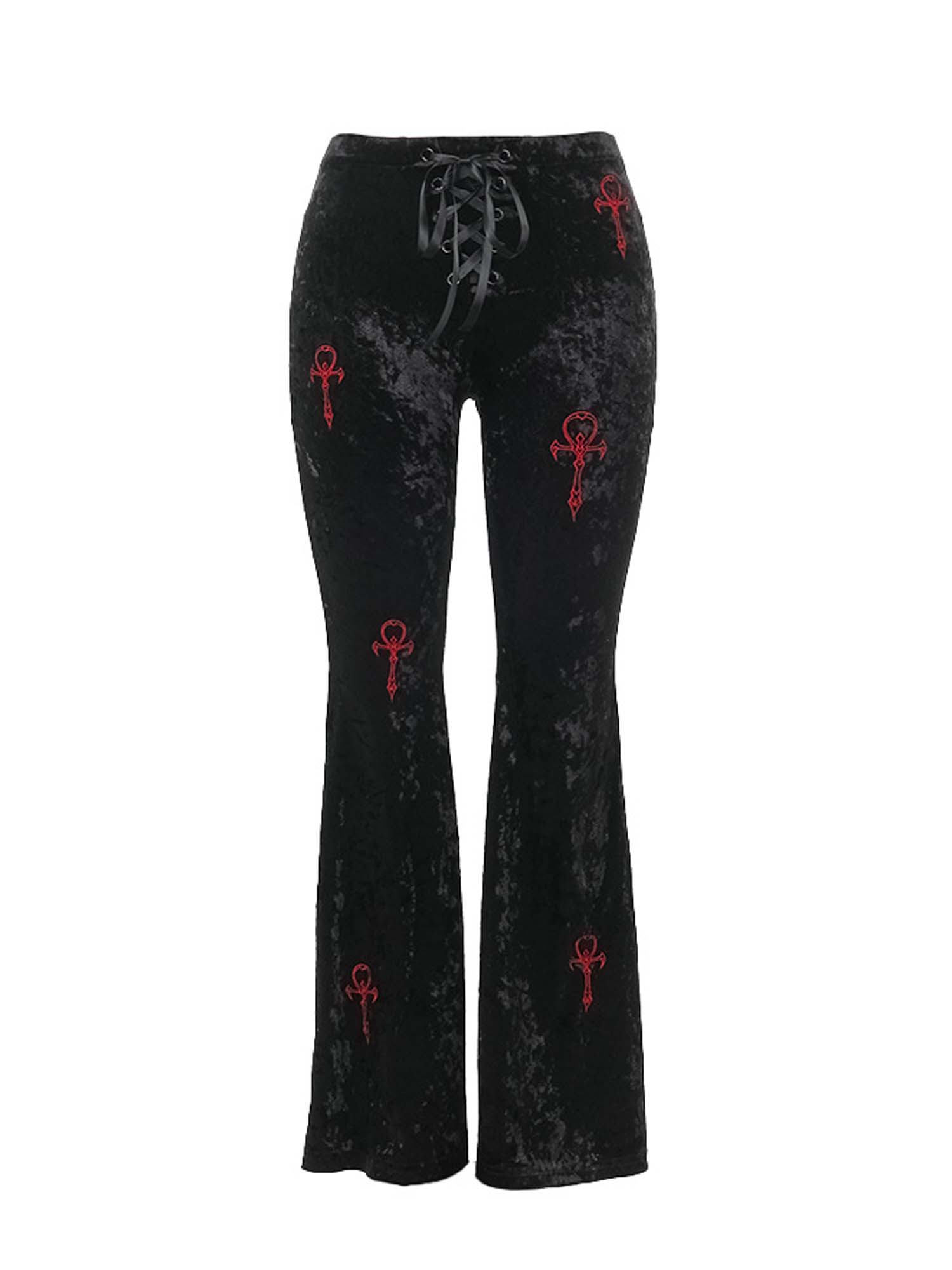 Gothic Cross Embroidered Flared Pants