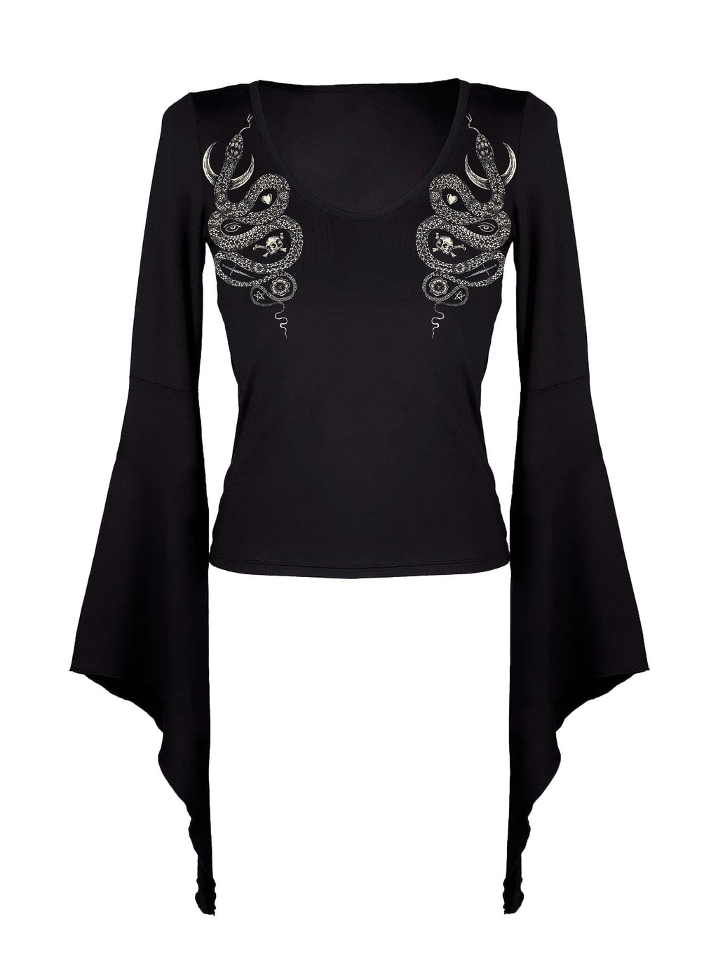 Fledermausärmel-Shirt mit Totenkopf-Mond- und Schlangenmuster