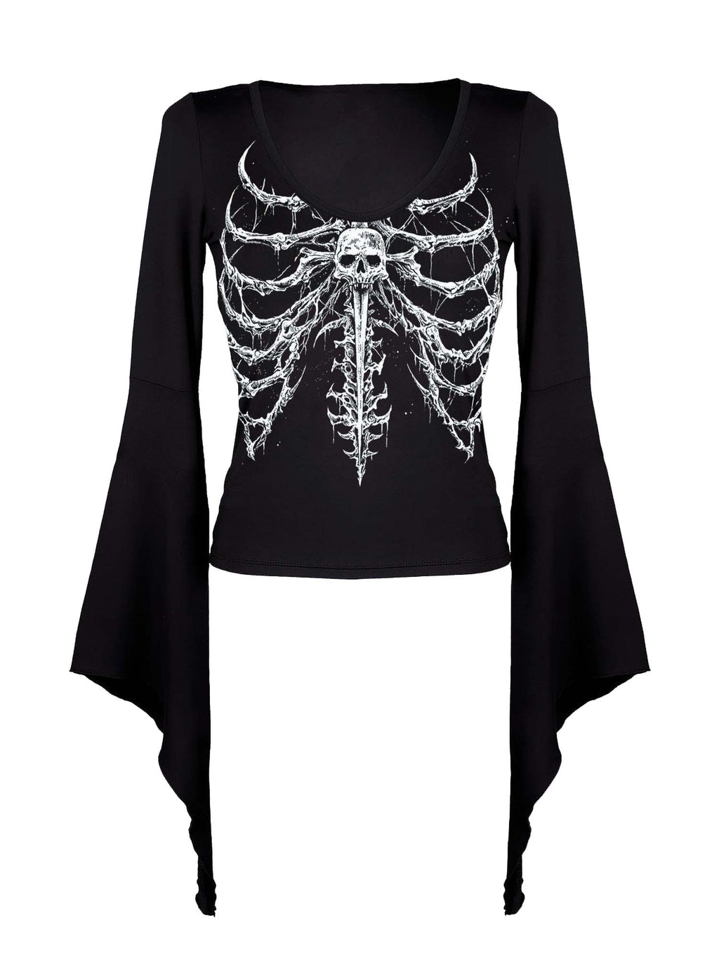 Rib Skeleton Print Batwing Shirt