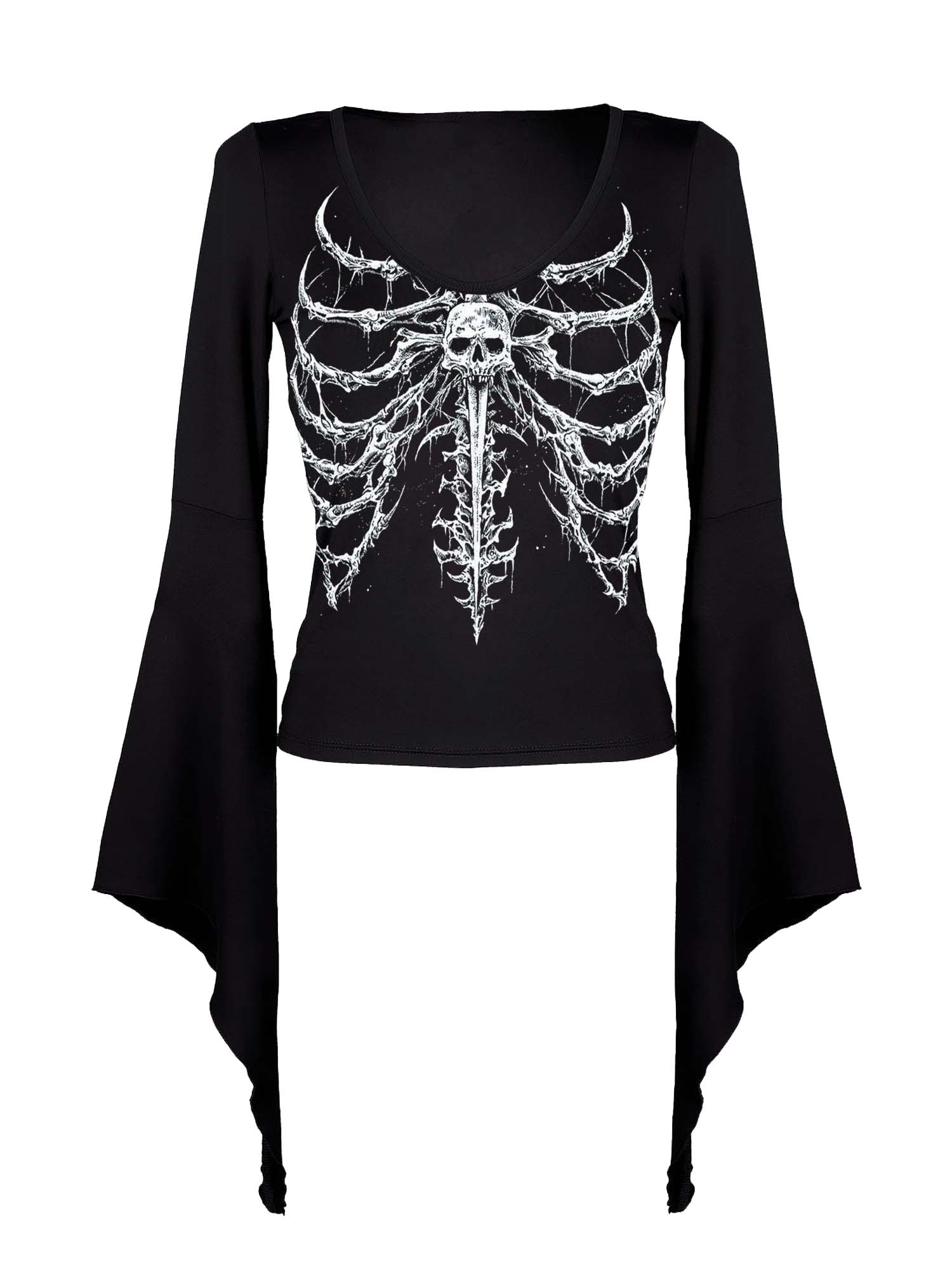 Rib Skeleton Print Batwing Shirt