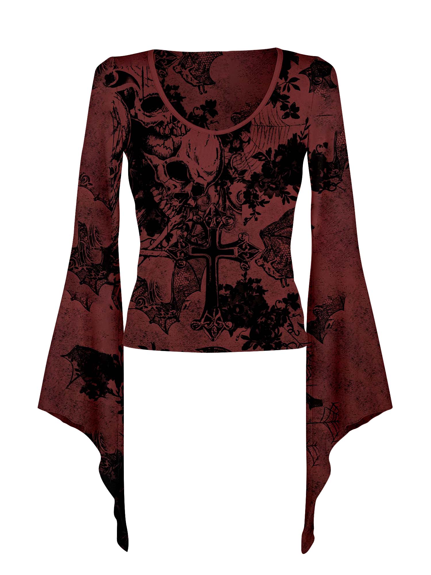 Midnight Skull And Cross Print Batwing Shirt