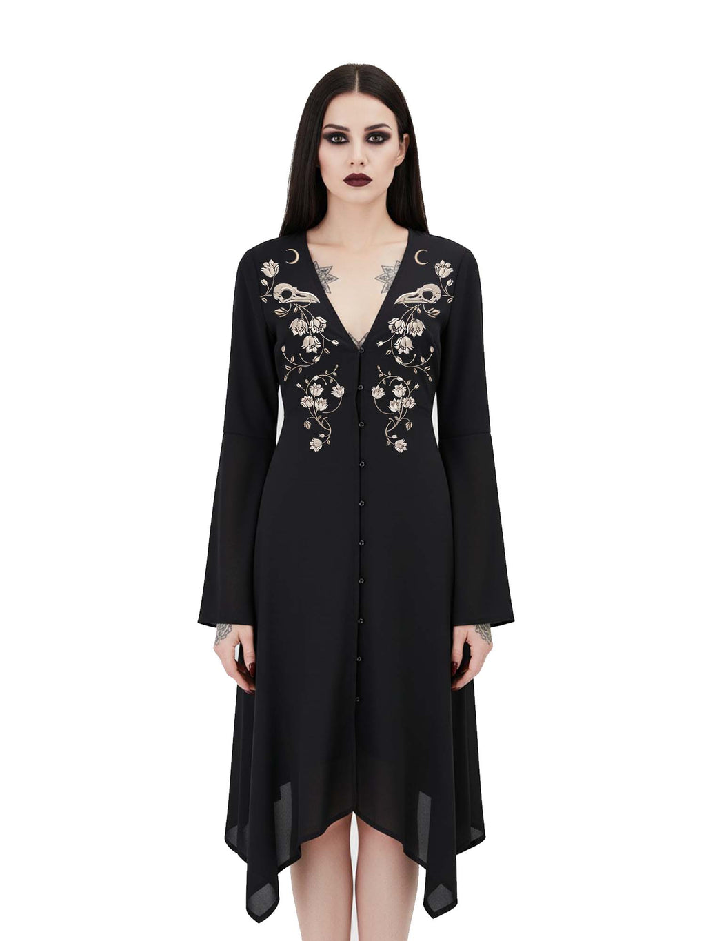 Crow Skull Print Midi Moonveil Dress