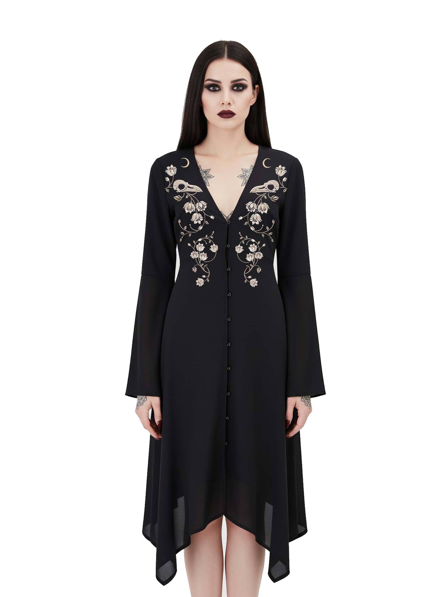 Crow Skull Print Midi Moonveil Dress