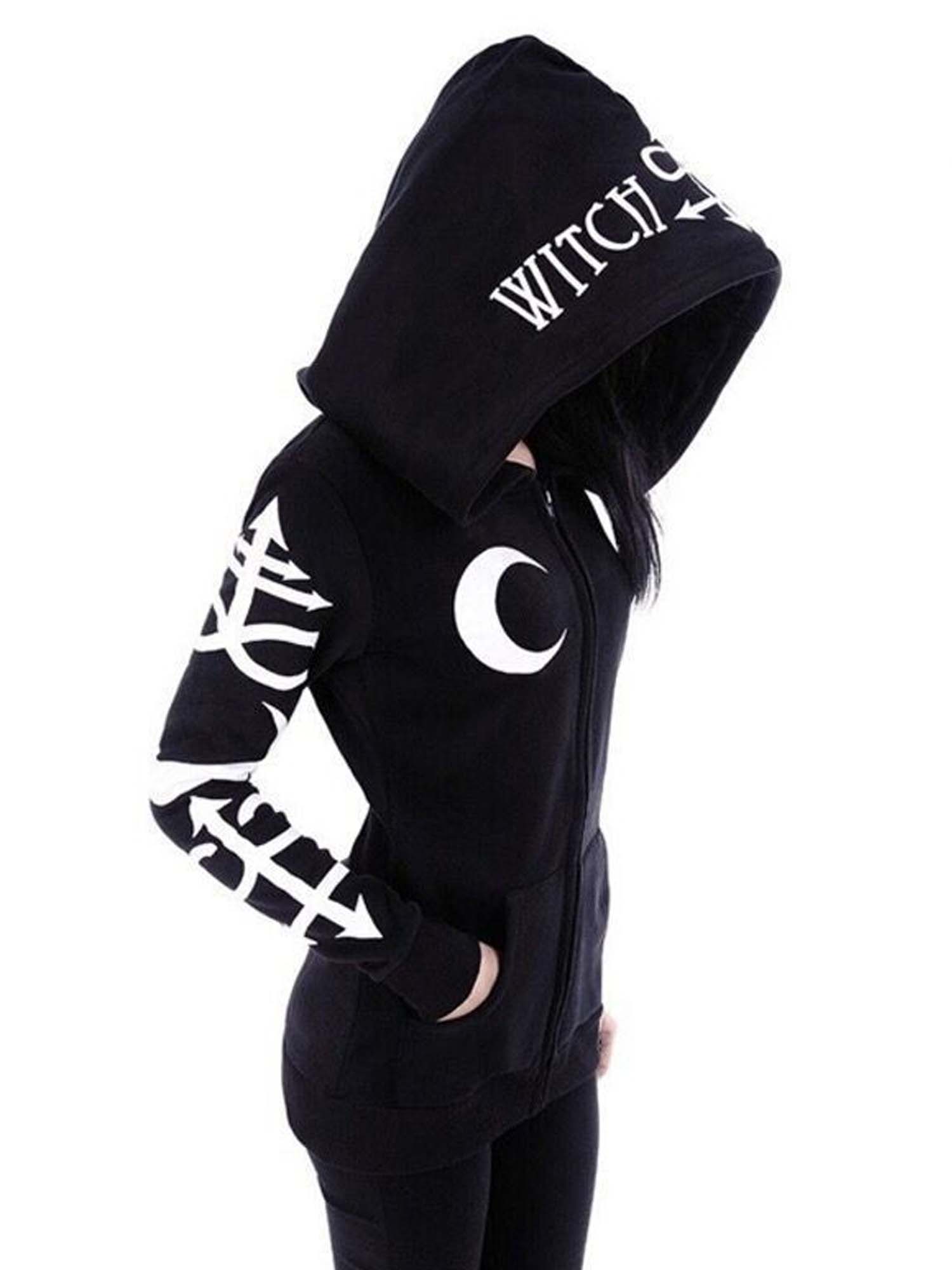Gothic Vintage Moon Witch Print Jacket Hoodie