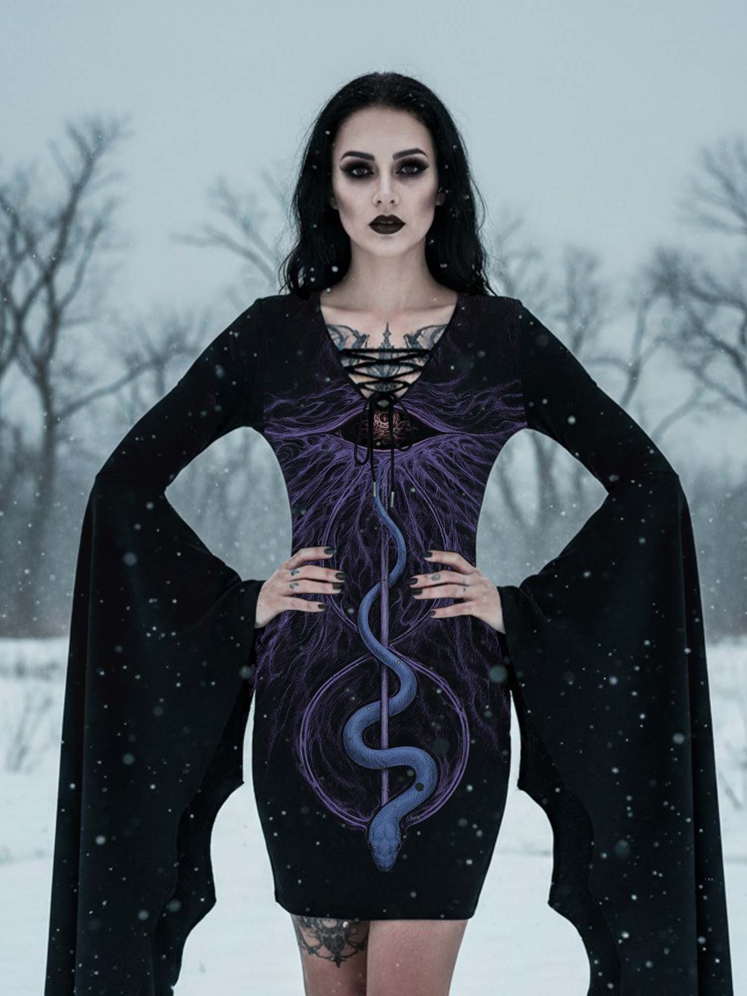 The Third Eye And The Snake Print Batwing Dress