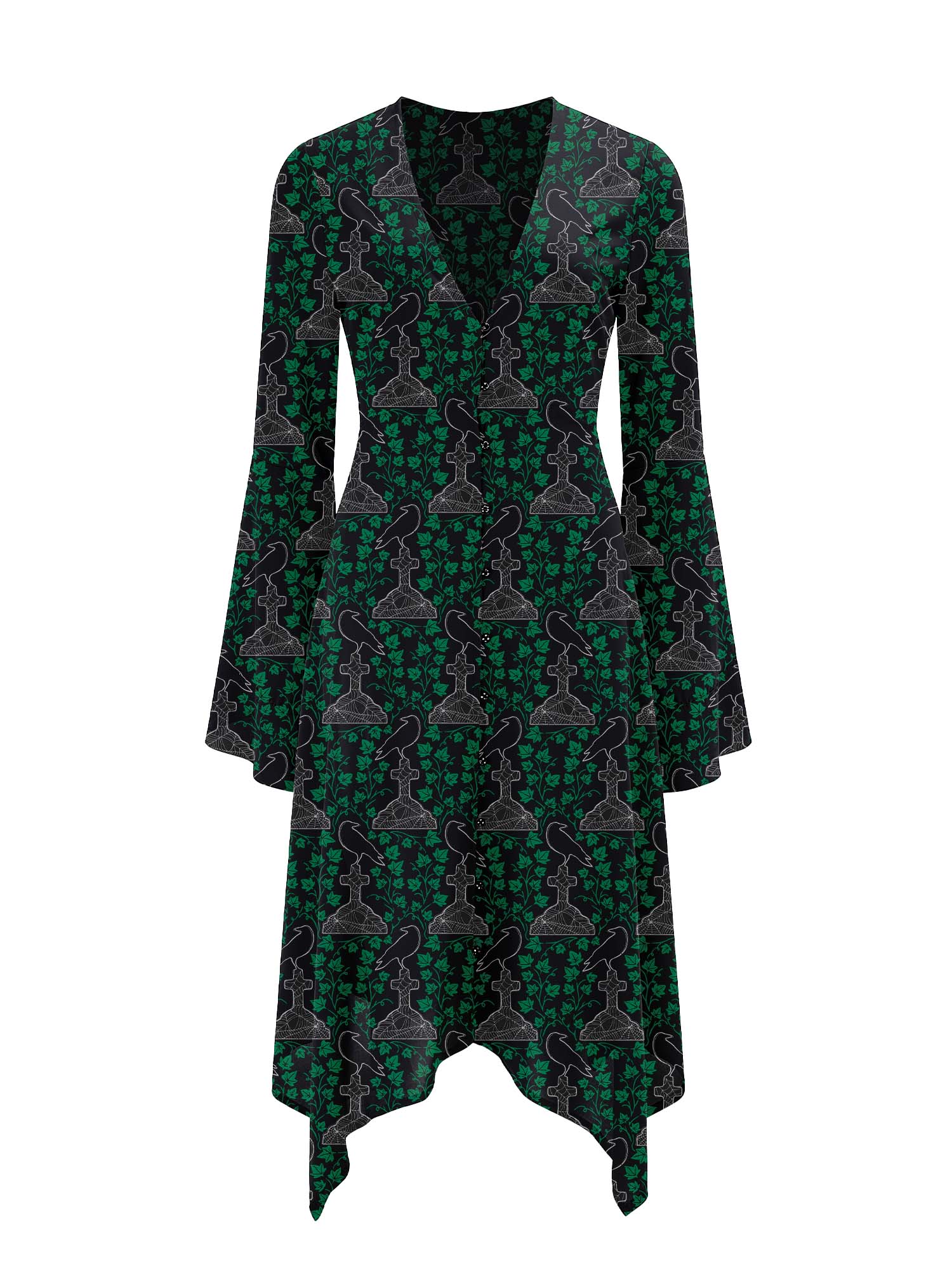 Crow On A Tombstone Print Midi Moonveil Dress