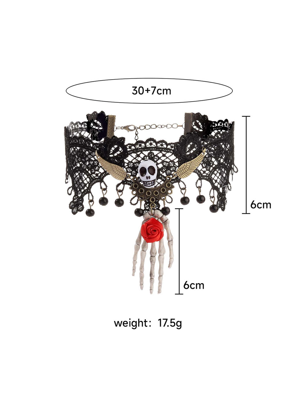 Halloween Skull Rose Palm Lace Dark Gothic Choker Necklace