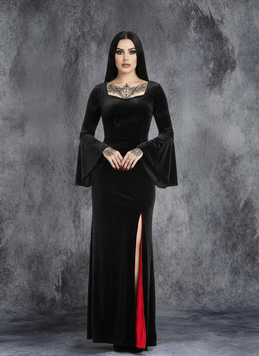Gothic Halloween Black Maxi Dress