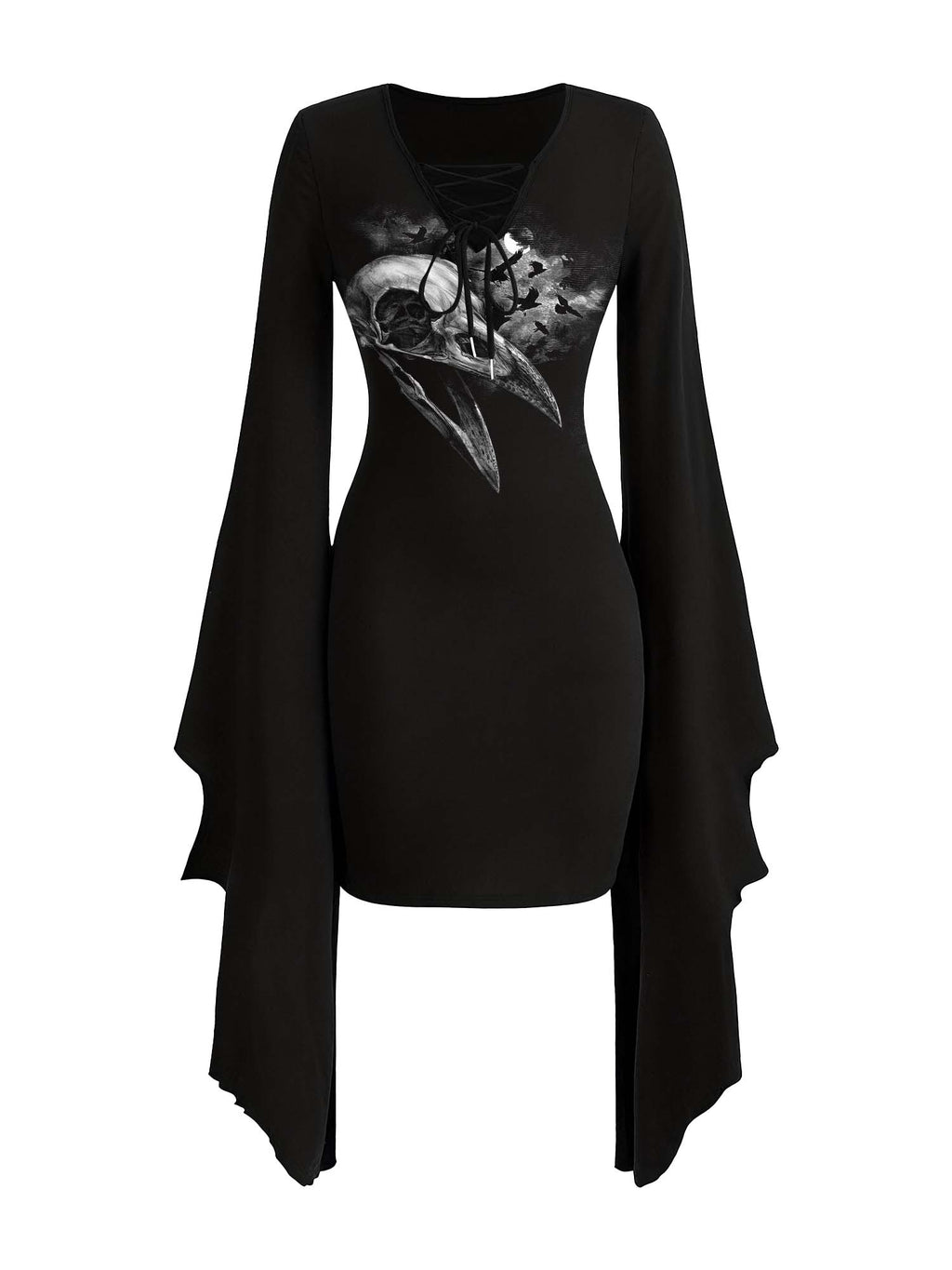 Midnight Crow Print Batwing Dress