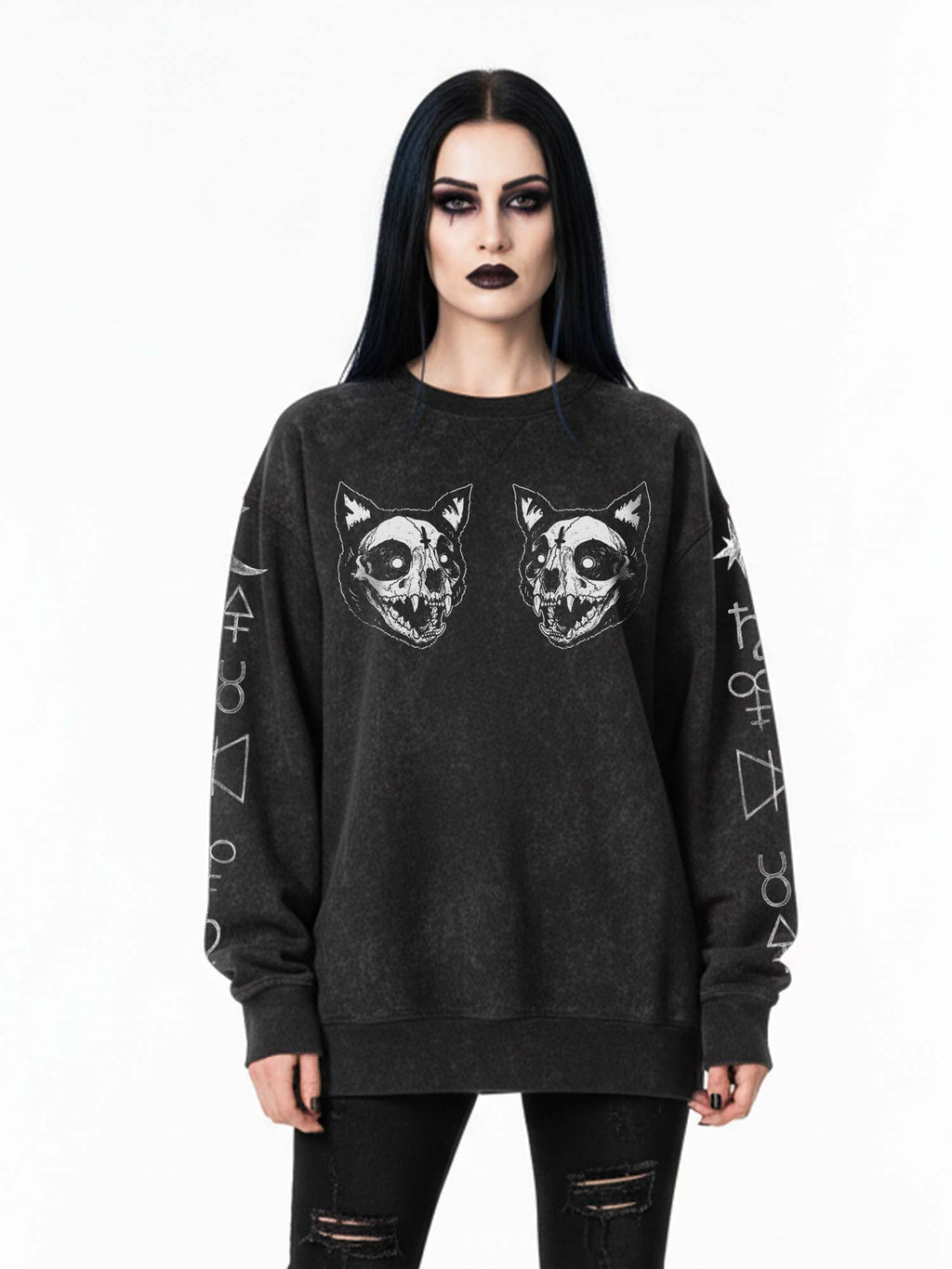 Cat Skull Print Sweatshirt