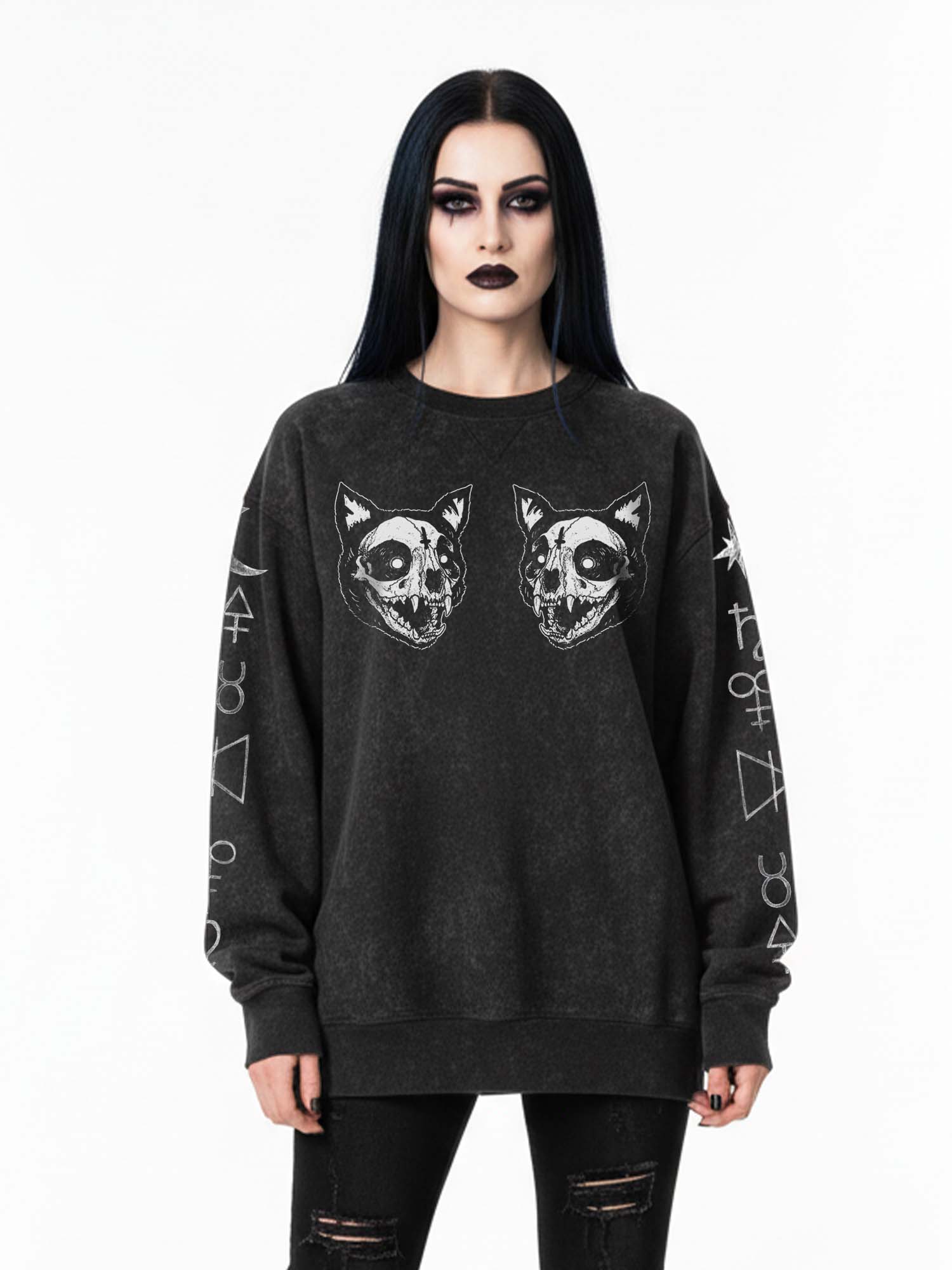 Cat Skull Print Sweatshirt