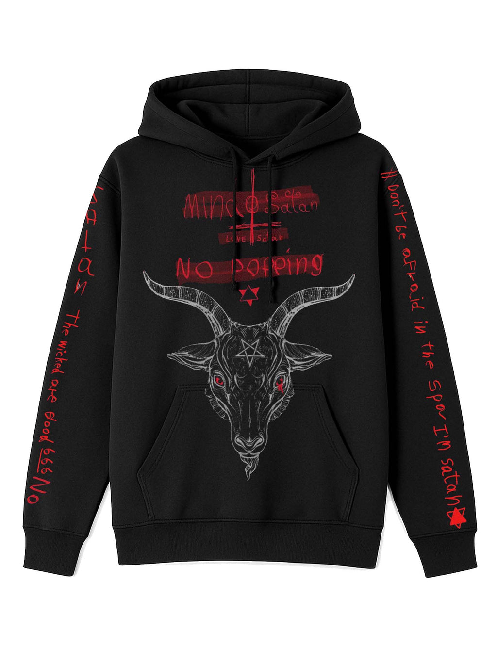 Hoodie mit Dämonenschaf-Baphomet-Print 