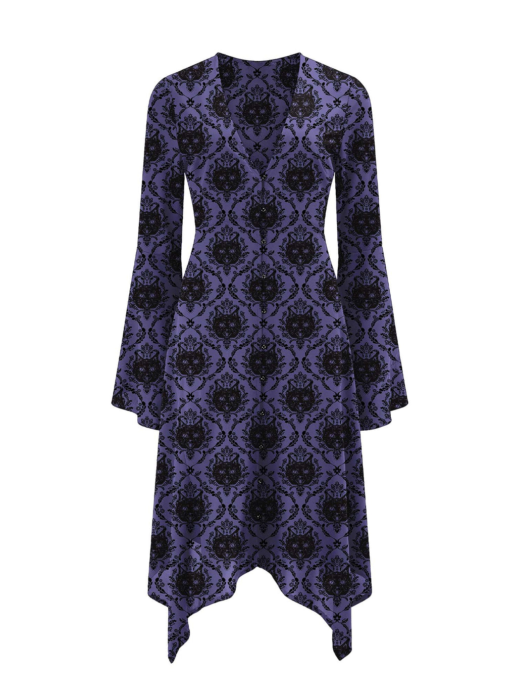 Gothic Cat Print Midi Moonveil Dress