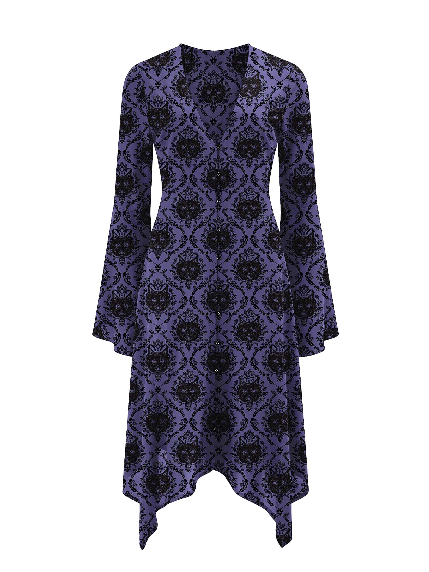 Gothic Cat Print Midi Moonveil Dress