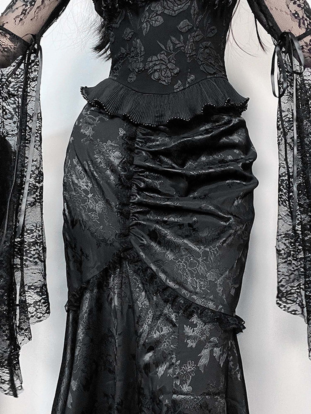 Gothic Gathered Asymmetric Fishtail Skirt