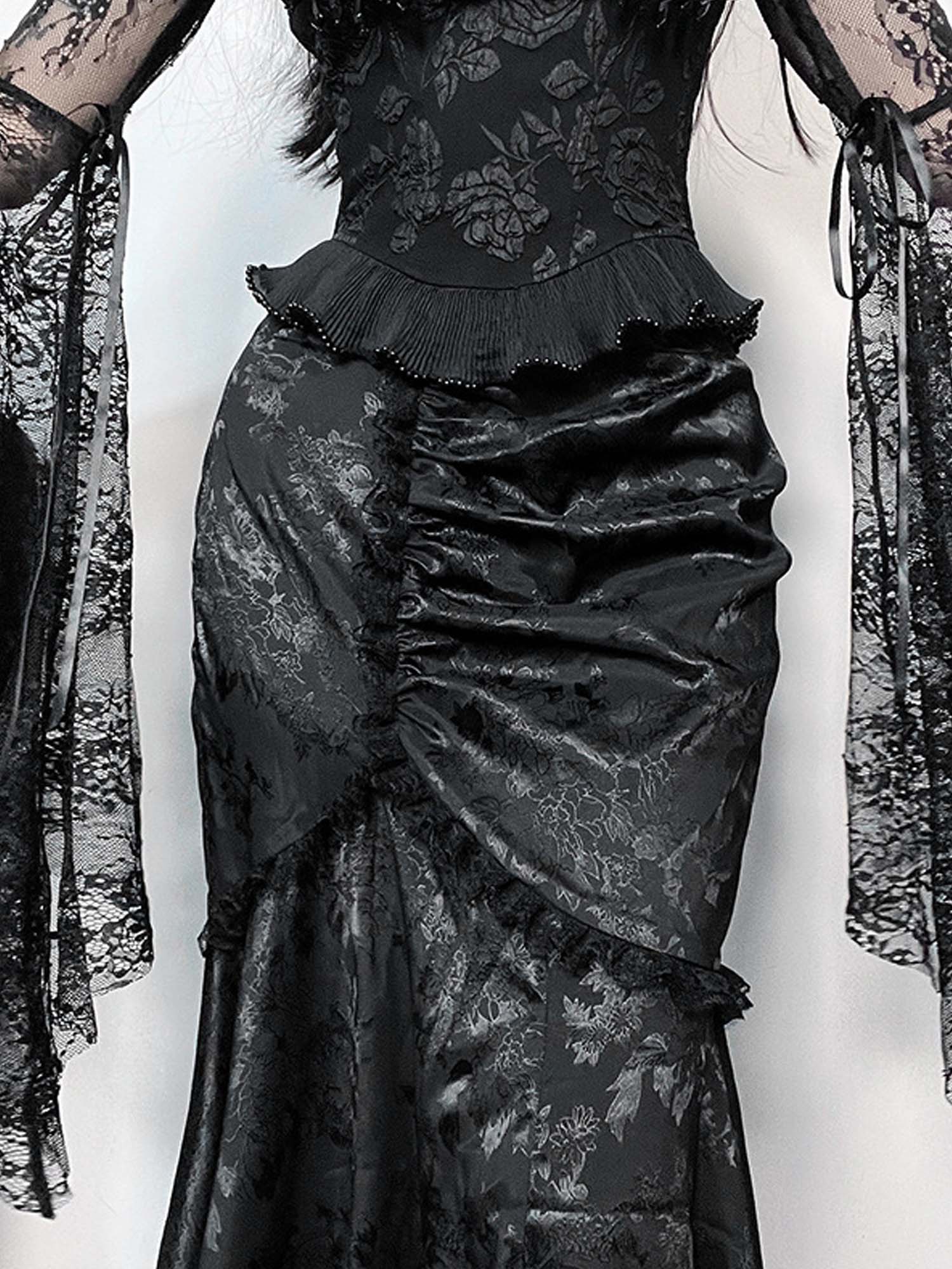 Gothic Gathered Asymmetric Fishtail Skirt