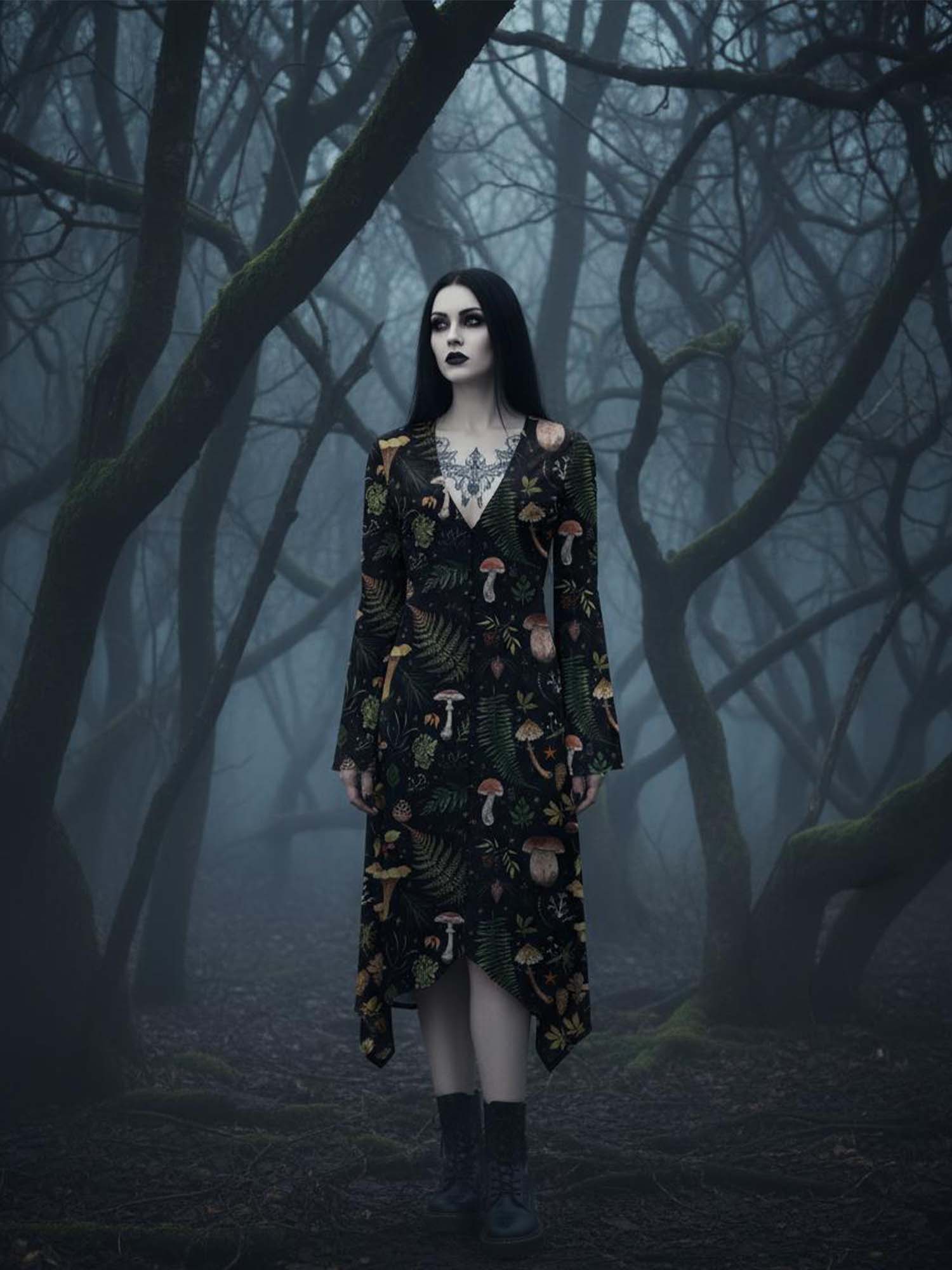 Plants In The Dark Print Midi Moonveil Dress