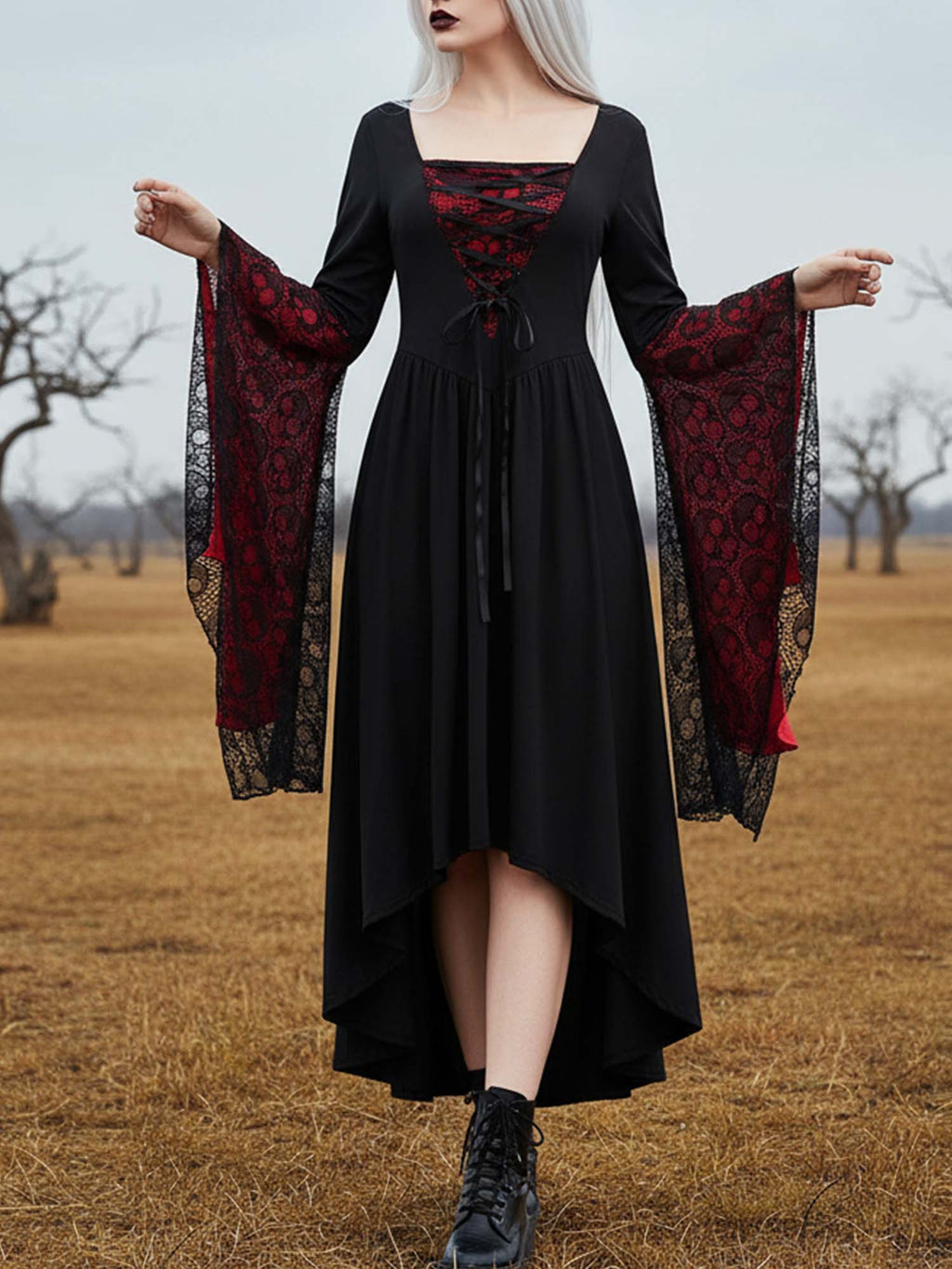 Skull Lace Tie Dress
