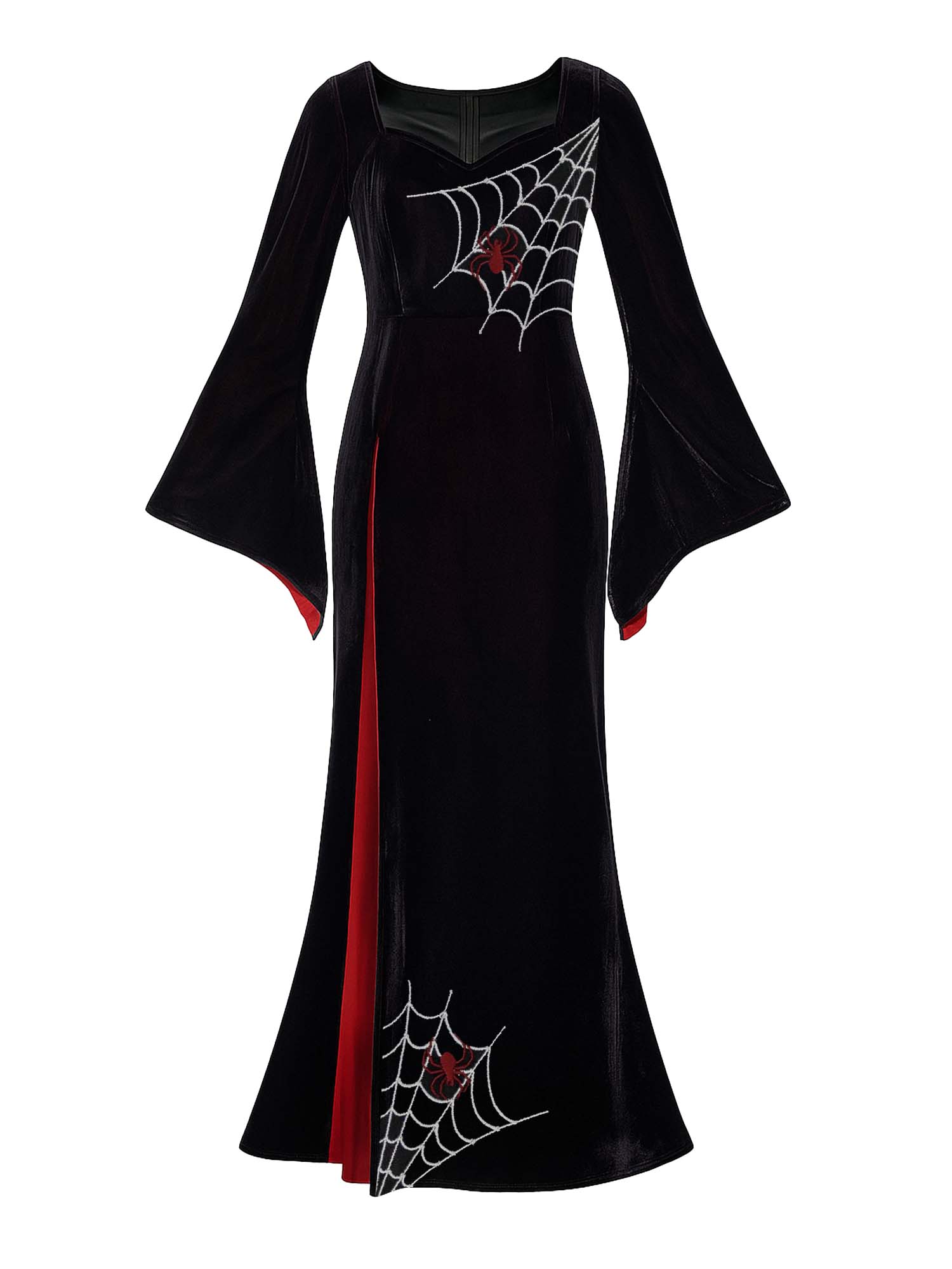 Maxikleid mit Fledermausärmeln und Spinnennetz-Print