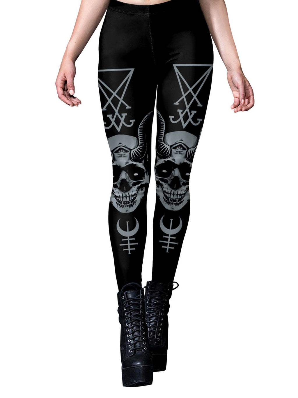 Dark Gothic Skull Baphomet Print Legging
