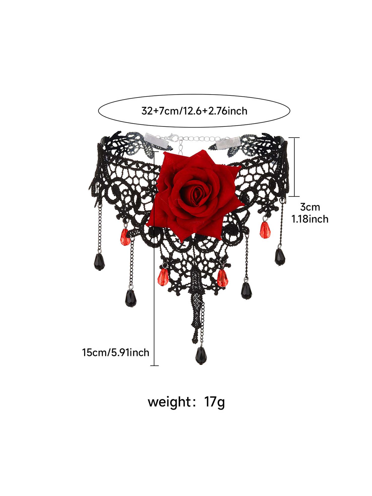 Dark Gothic Lace Rose Choker Necklace