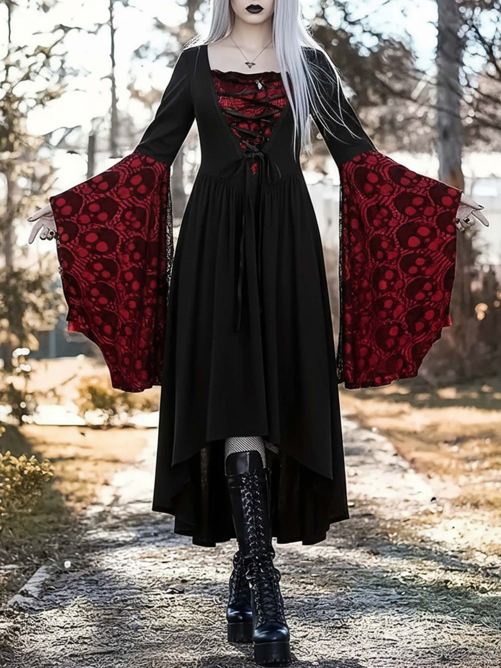 Skull Lace Tie Dress