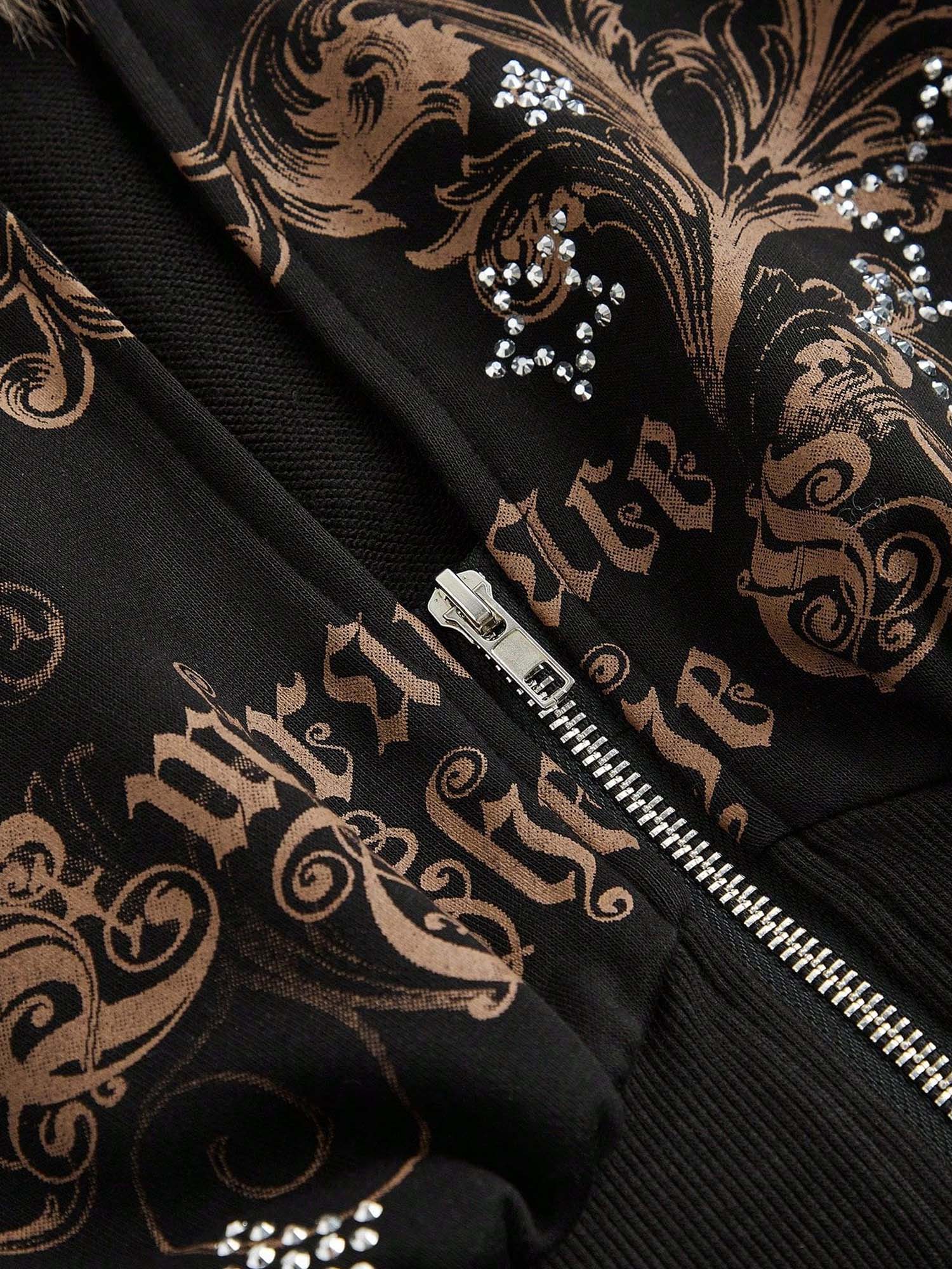 Gothic Vintage Faux Fur Collar Waist-Cinched Hoodie Jacket