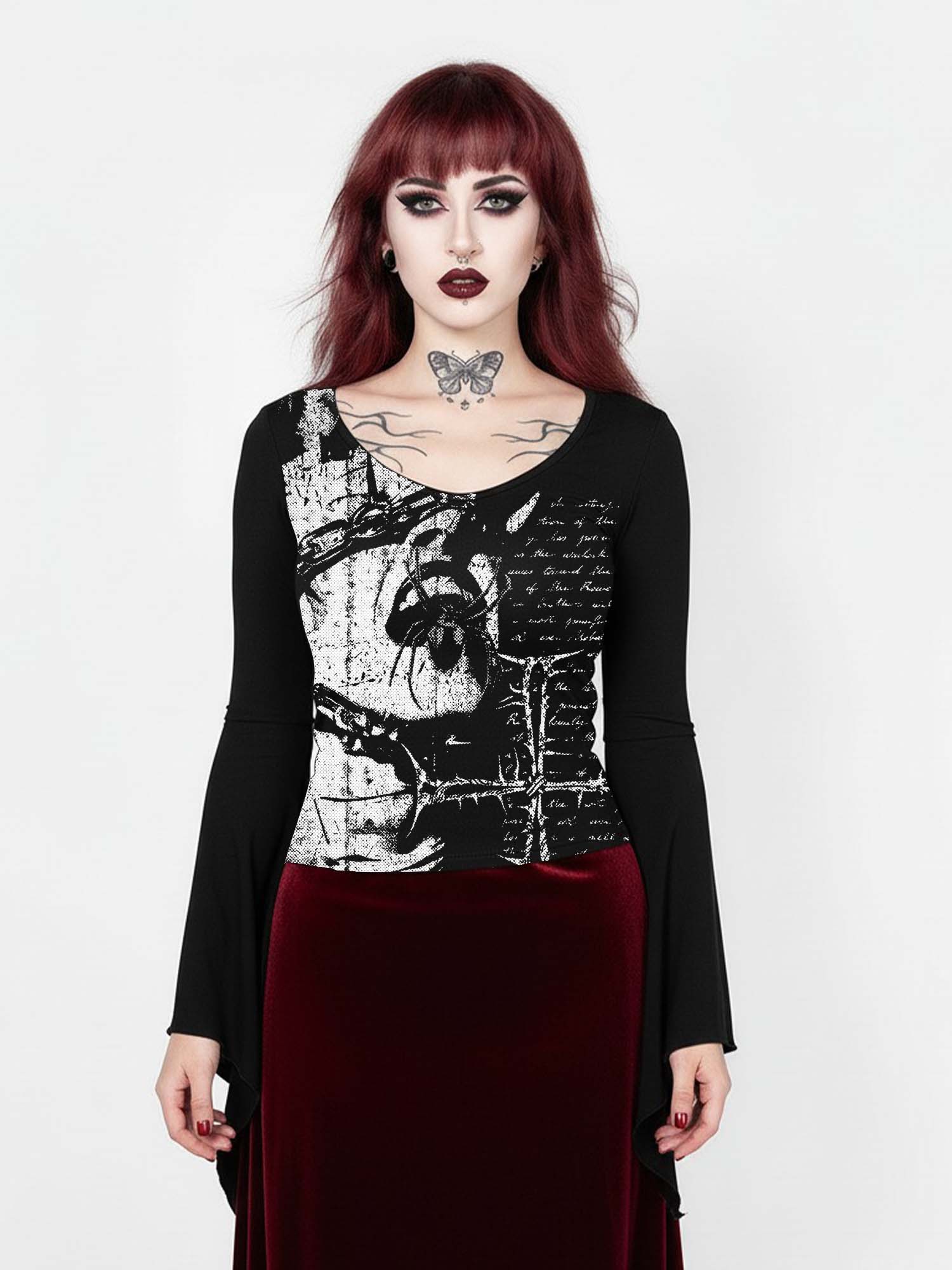 Spider And Statue Of Liberty Print Batwing Shirt