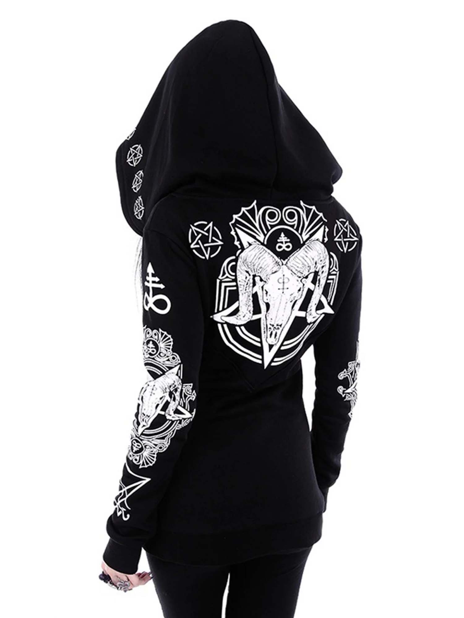Gothic Ram Skull und Pentagramm Baphomet Print Jacke Hoodie