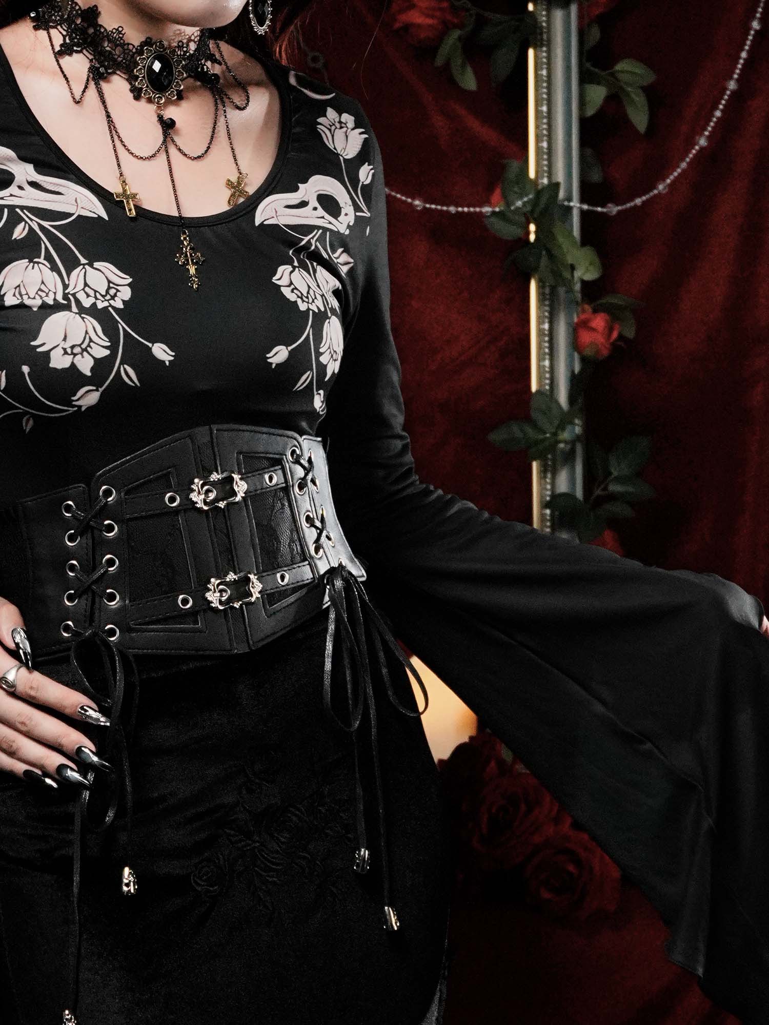 Crow Skull Print Batwing Shirt