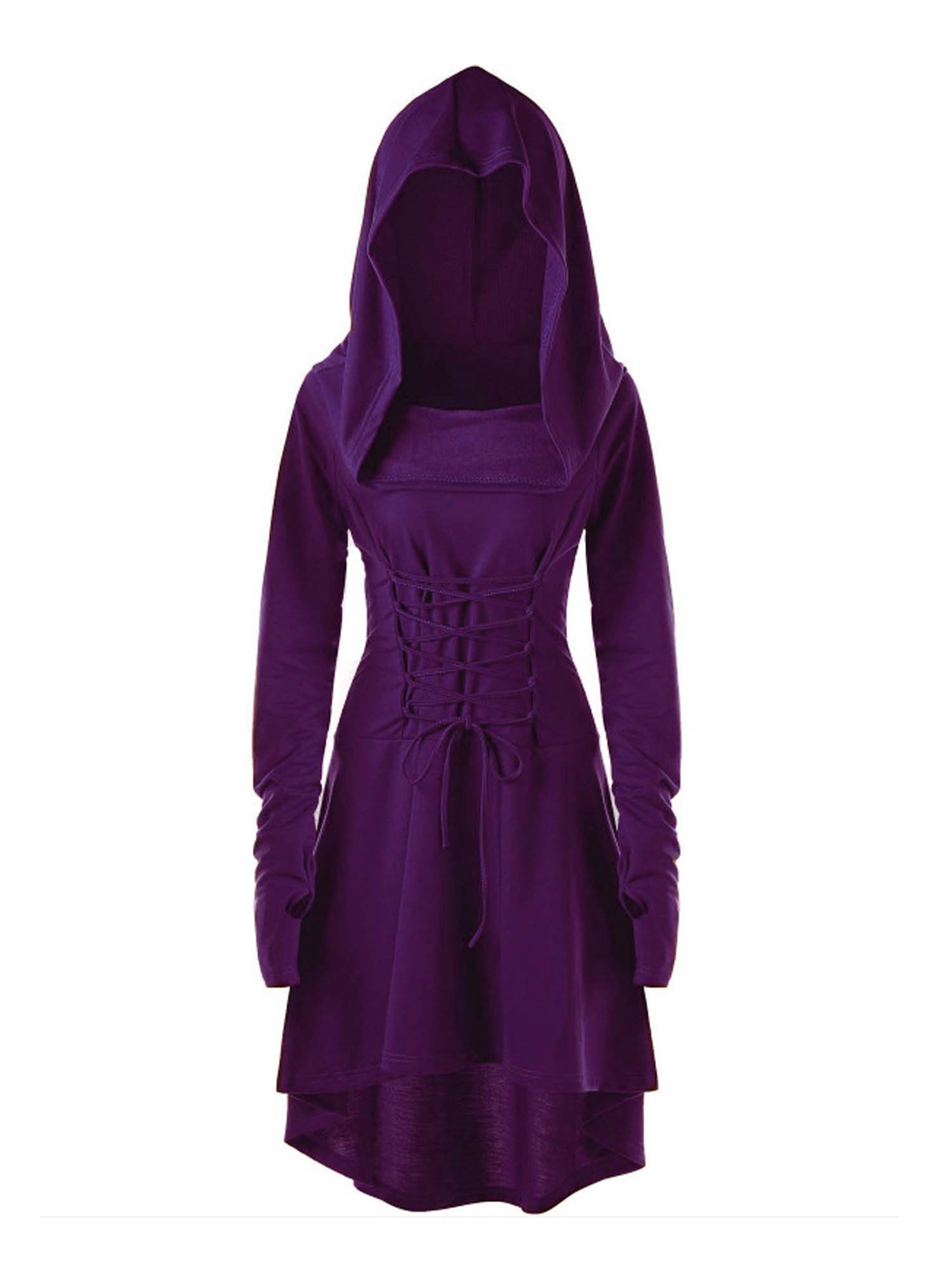 Gothic Witch Long Sleeve Hooded Tie Midi Dress